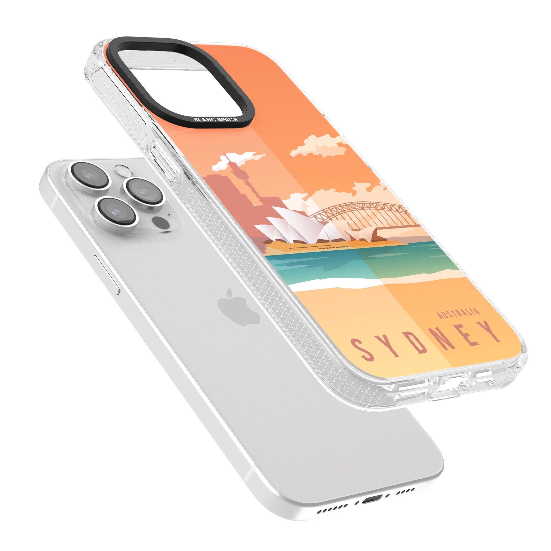Vintage Travel Poster Sydney iPhone 15 Pro Max / 15 Pro / 14 Pro Max / 14 Pro / 13 Pro Clear Case Impact Air - Blanc Space
