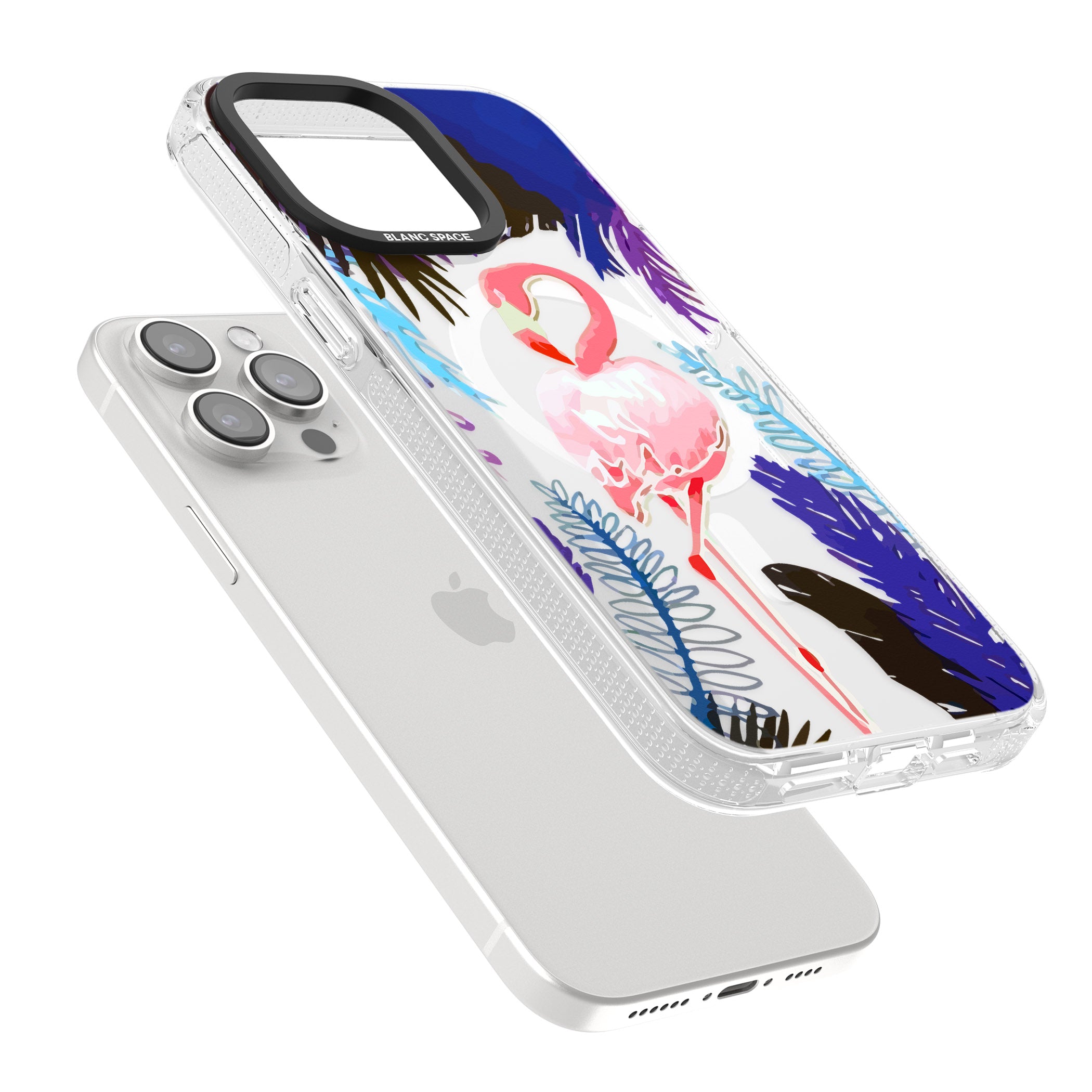 Tropical Flamingo iPhone 15 Pro Max / 15 Pro / 14 Pro Max / 14 Pro / 13 Pro Clear Case Impact Air - Blanc Space