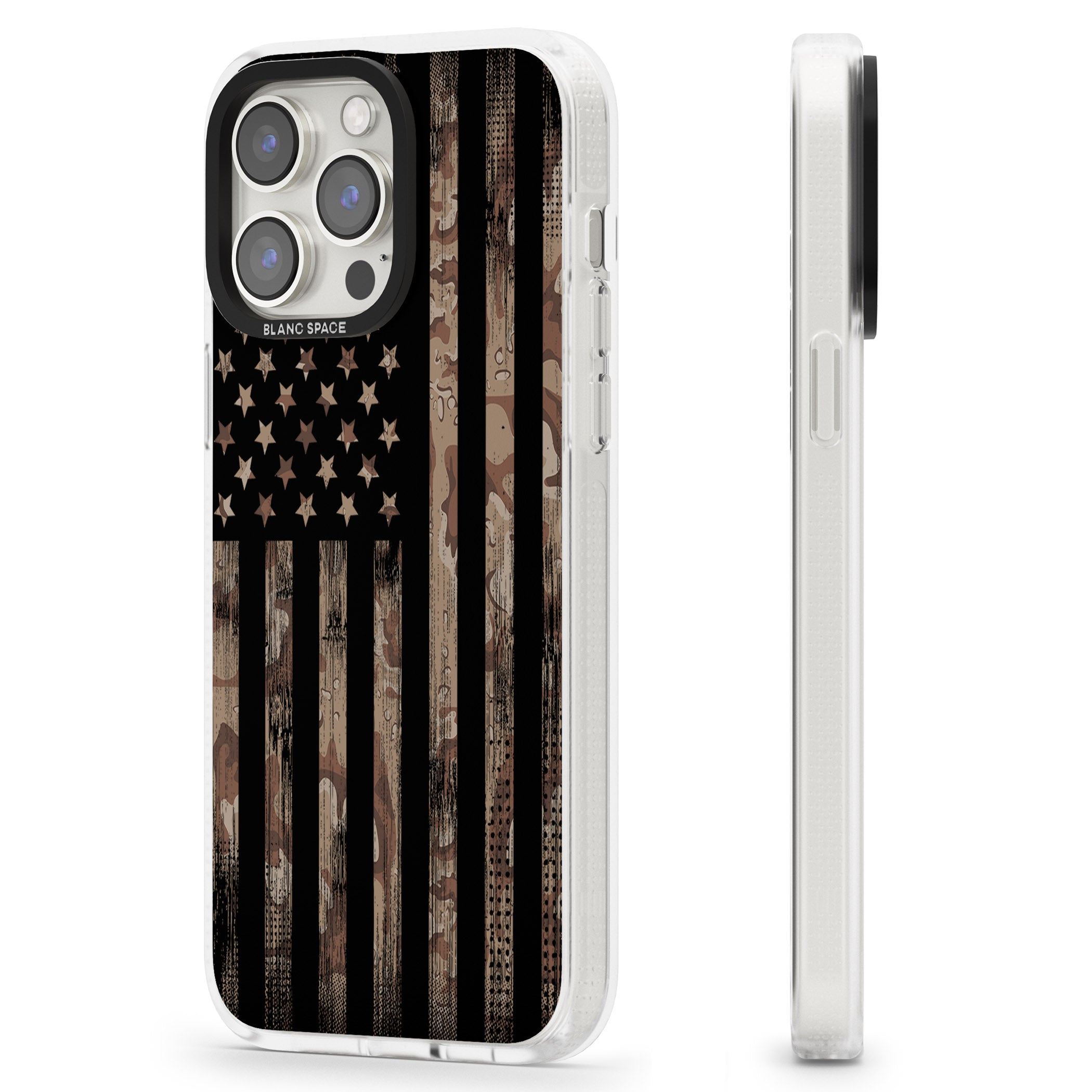 American Flag Camo iPhone 15 Pro Max / 15 Pro / 14 Pro Max / 14 Pro / 13 Pro Clear Case Impact Air - Blanc Space