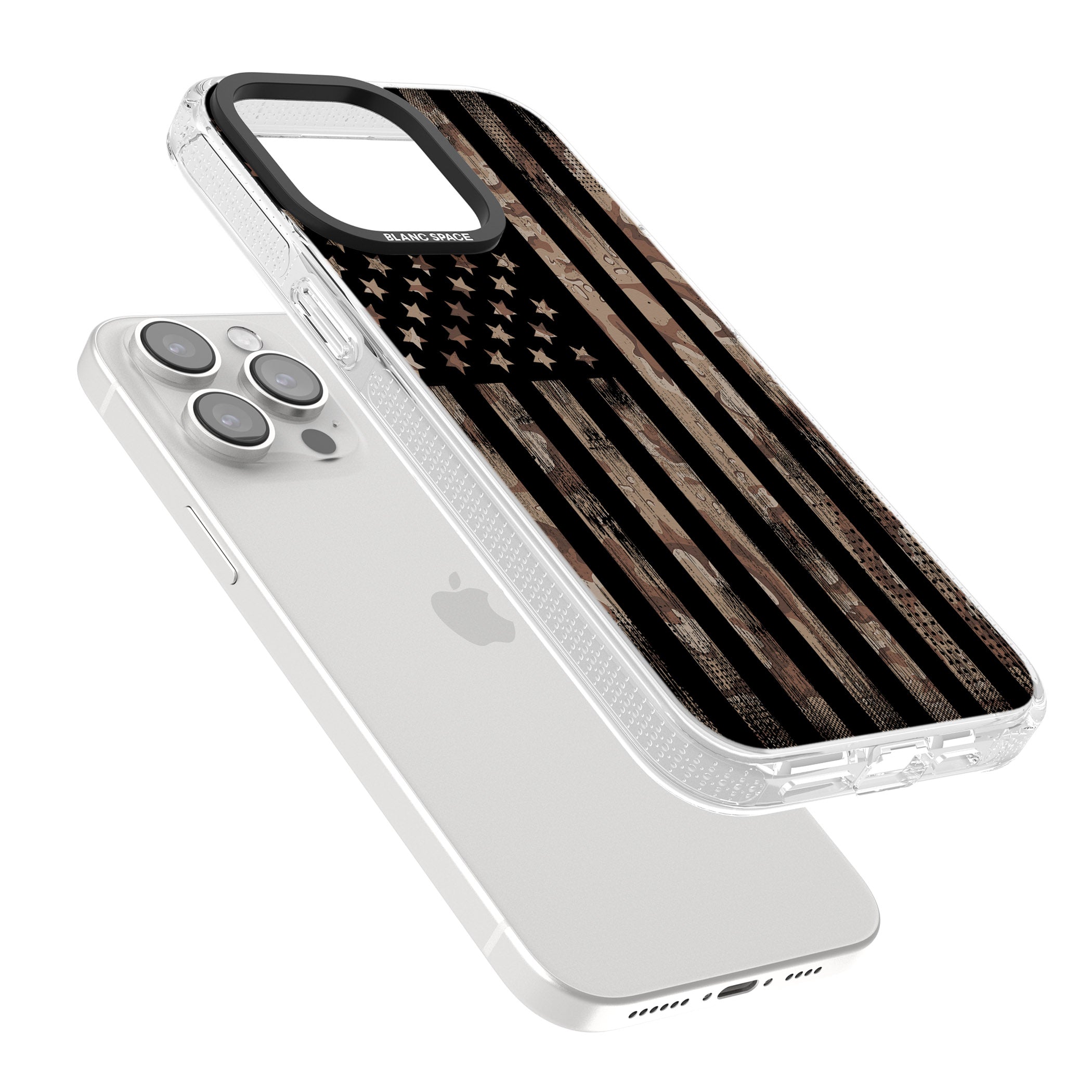 American Flag Camo iPhone 15 Pro Max / 15 Pro / 14 Pro Max / 14 Pro / 13 Pro Clear Case Impact Air - Blanc Space