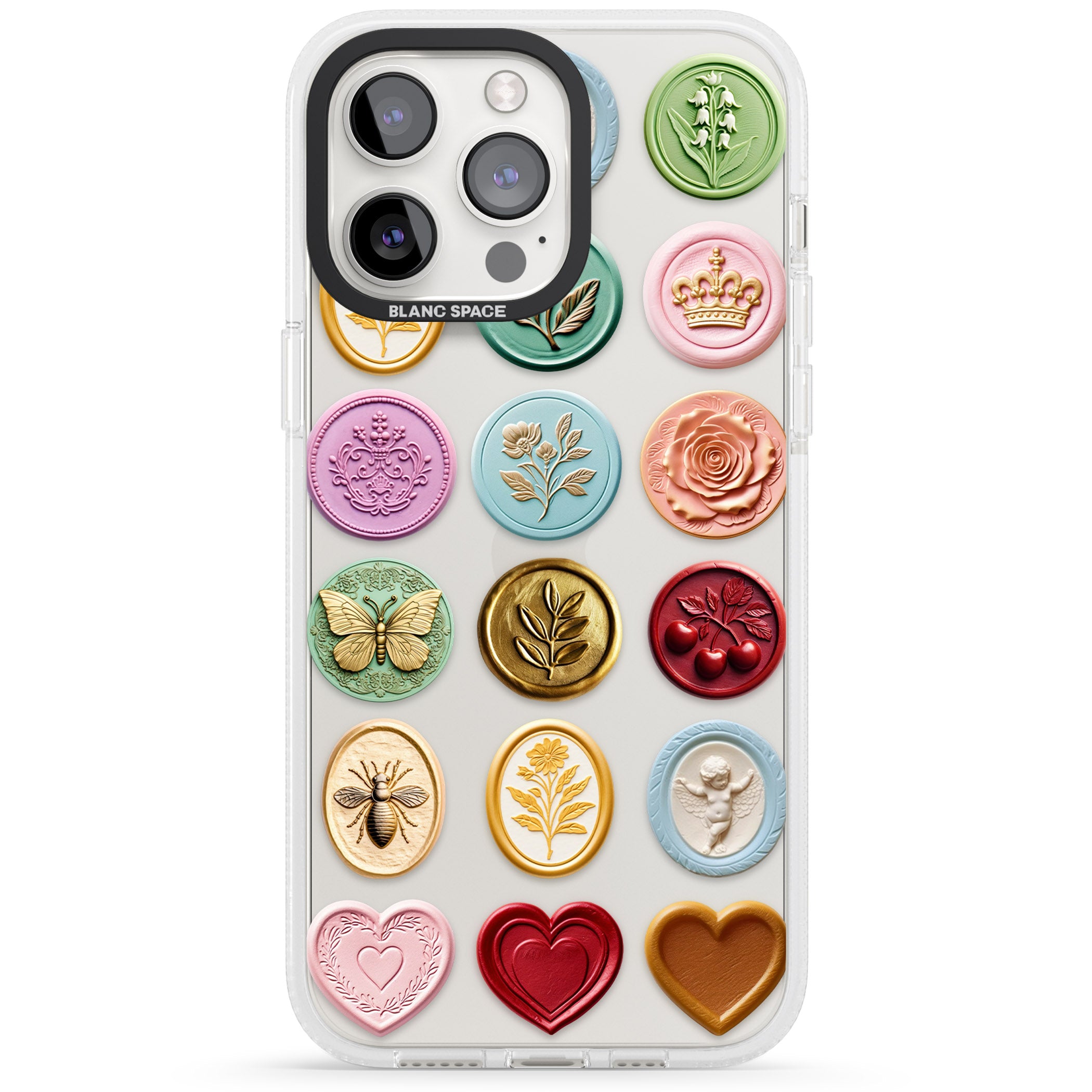 Vintage Wax Seal pattern iPhone 15 Pro Max / 15 Pro / 14 Pro Max / 14 Pro / 13 Pro Clear Case Impact Air - Blanc Space