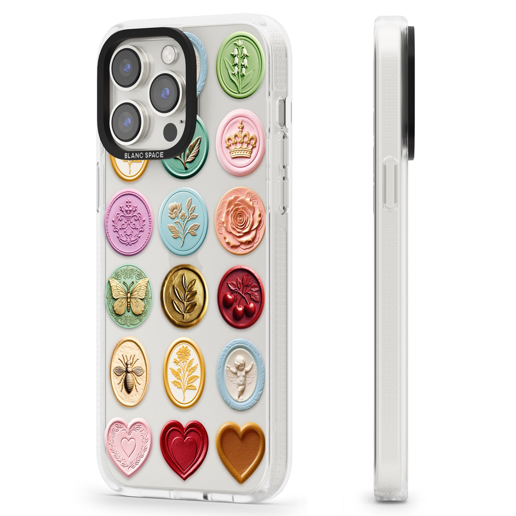 Vintage Wax Seal pattern iPhone 15 Pro Max / 15 Pro / 14 Pro Max / 14 Pro / 13 Pro Clear Case Impact Air - Blanc Space