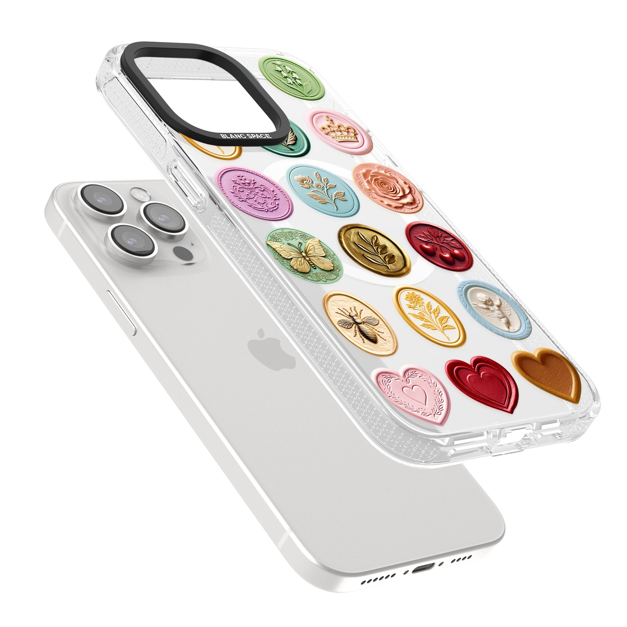 Vintage Wax Seal pattern iPhone 15 Pro Max / 15 Pro / 14 Pro Max / 14 Pro / 13 Pro Clear Case Impact Air - Blanc Space