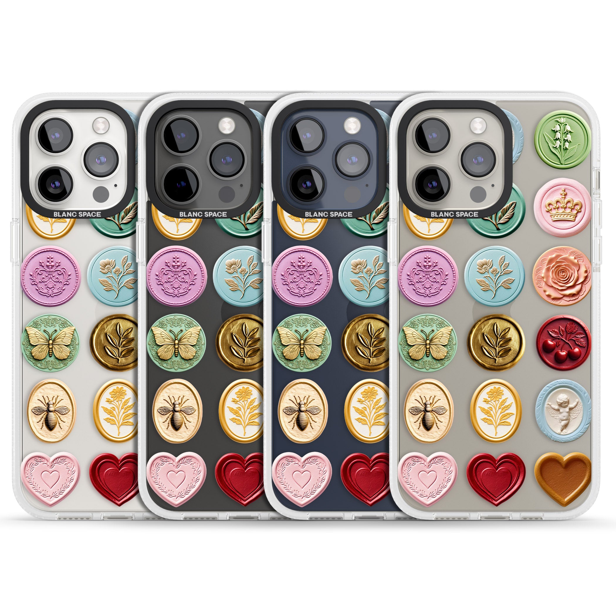 Vintage Wax Seal pattern iPhone 15 Pro Max / 15 Pro / 14 Pro Max / 14 Pro / 13 Pro Clear Case Impact Air - Blanc Space