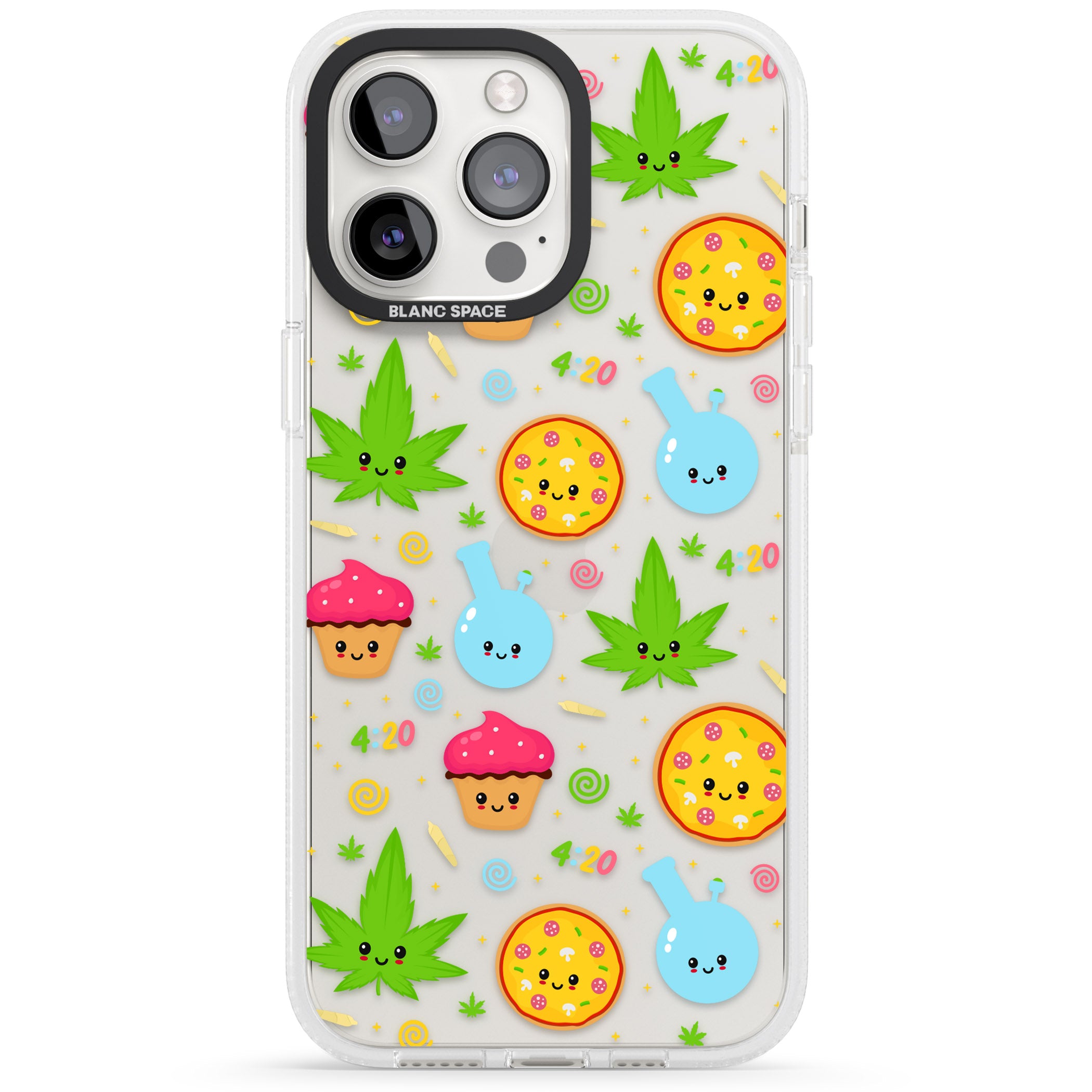 Kawaii Weed Pattern iPhone 15 Pro Max / 15 Pro / 14 Pro Max / 14 Pro / 13 Pro Clear Case Impact Air - Blanc Space