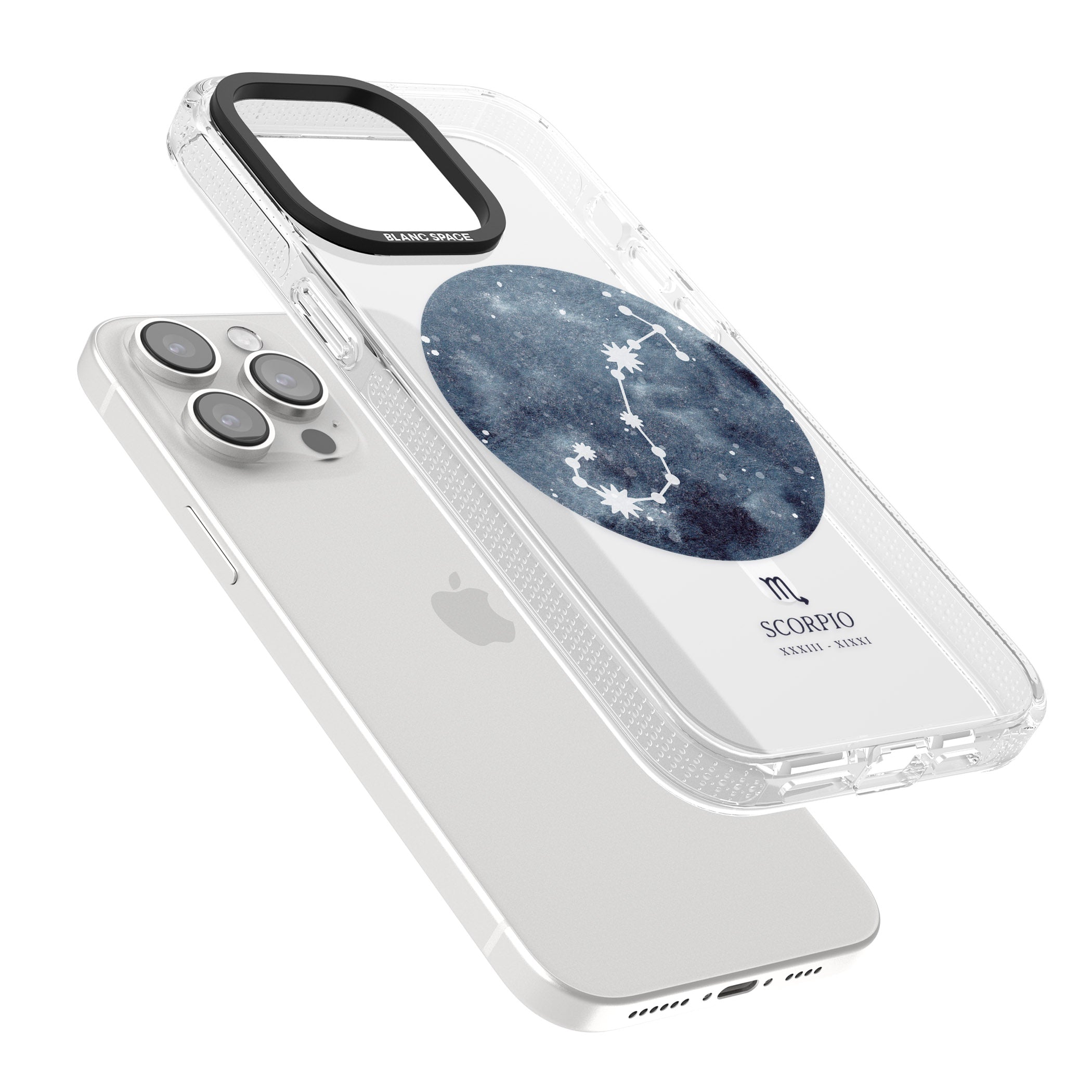 Scorpio Zodiac Transparent Design - Blue iPhone 15 Pro Max / 15 Pro / 14 Pro Max / 14 Pro / 13 Pro Clear Case Impact Air - Blanc Space
