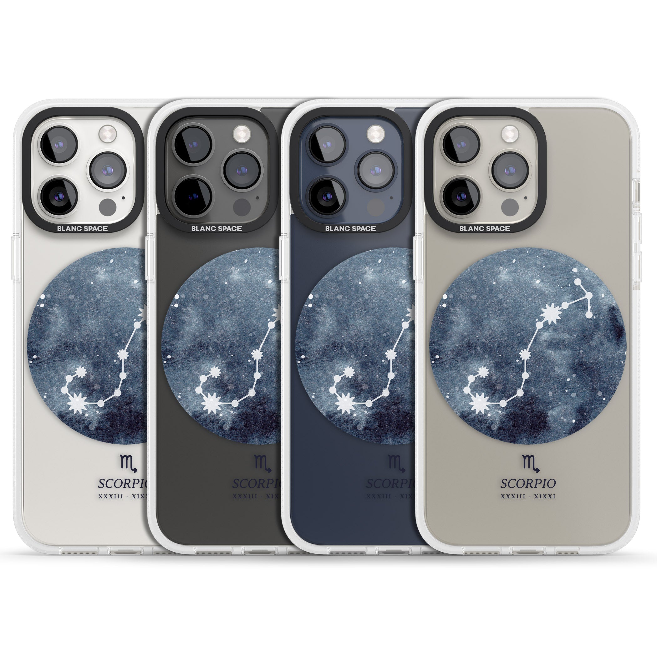 Scorpio Zodiac Transparent Design - Blue iPhone 15 Pro Max / 15 Pro / 14 Pro Max / 14 Pro / 13 Pro Clear Case Impact Air - Blanc Space