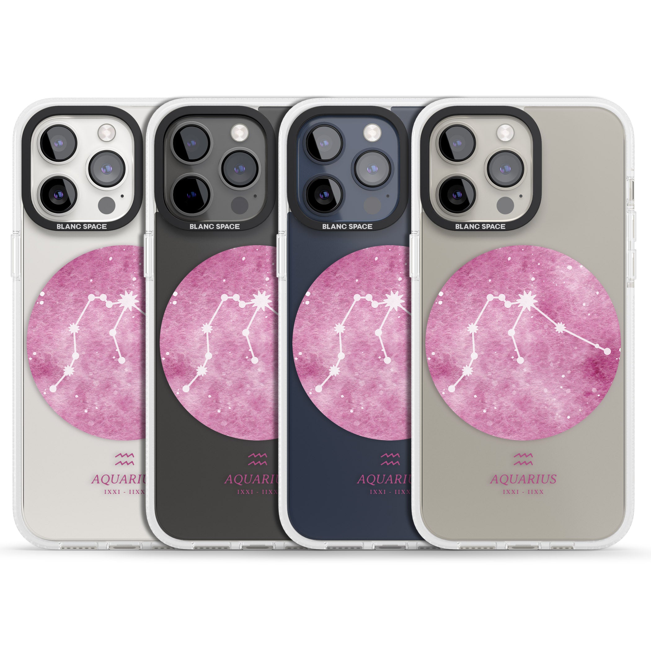 Aquarius Zodiac Transparent Design - Pink iPhone 15 Pro Max / 15 Pro / 14 Pro Max / 14 Pro / 13 Pro Clear Case Impact Air - Blanc Space