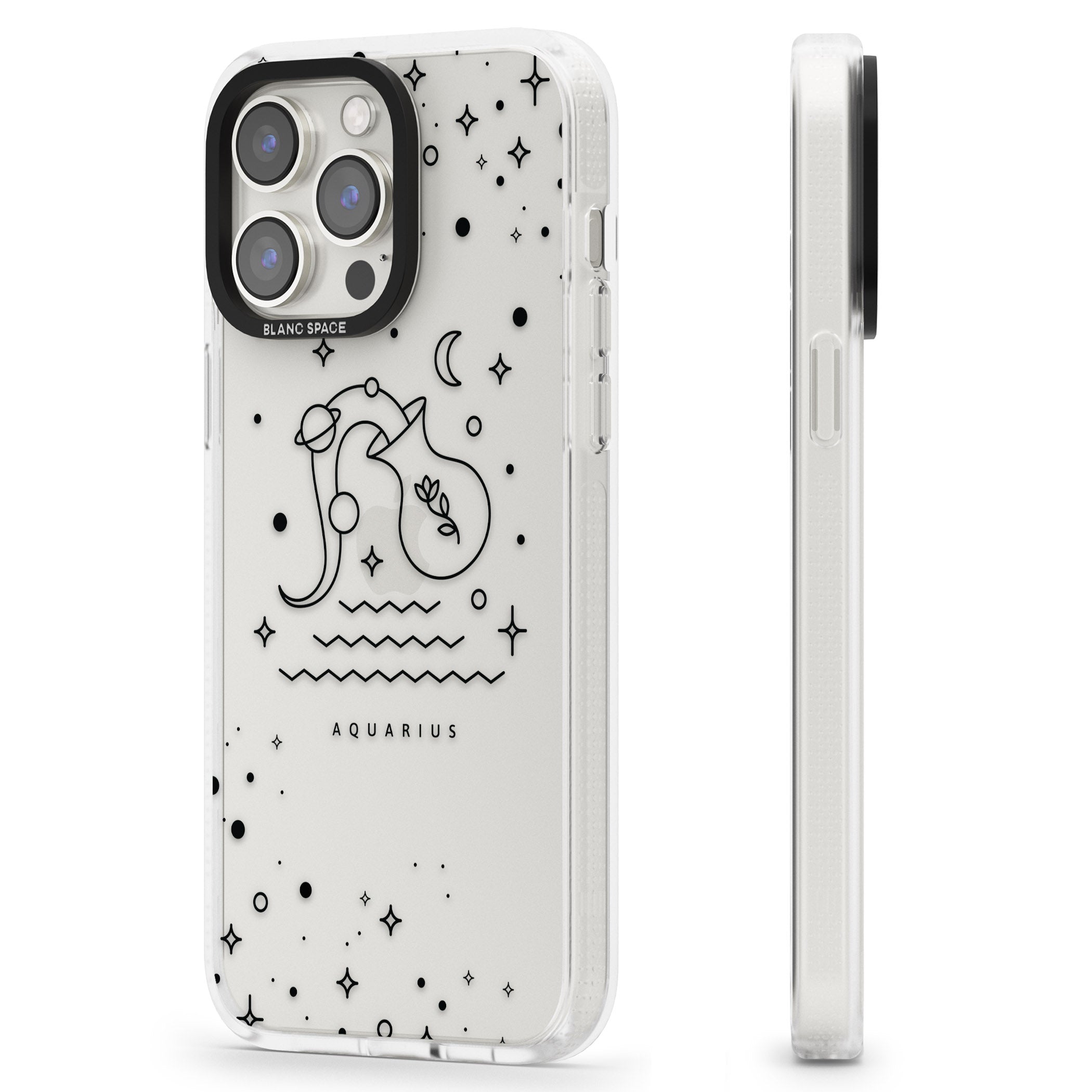 Aquarius Emblem - Transparent Design iPhone 15 Pro Max / 15 Pro / 14 Pro Max / 14 Pro / 13 Pro Clear Case Impact Air - Blanc Space
