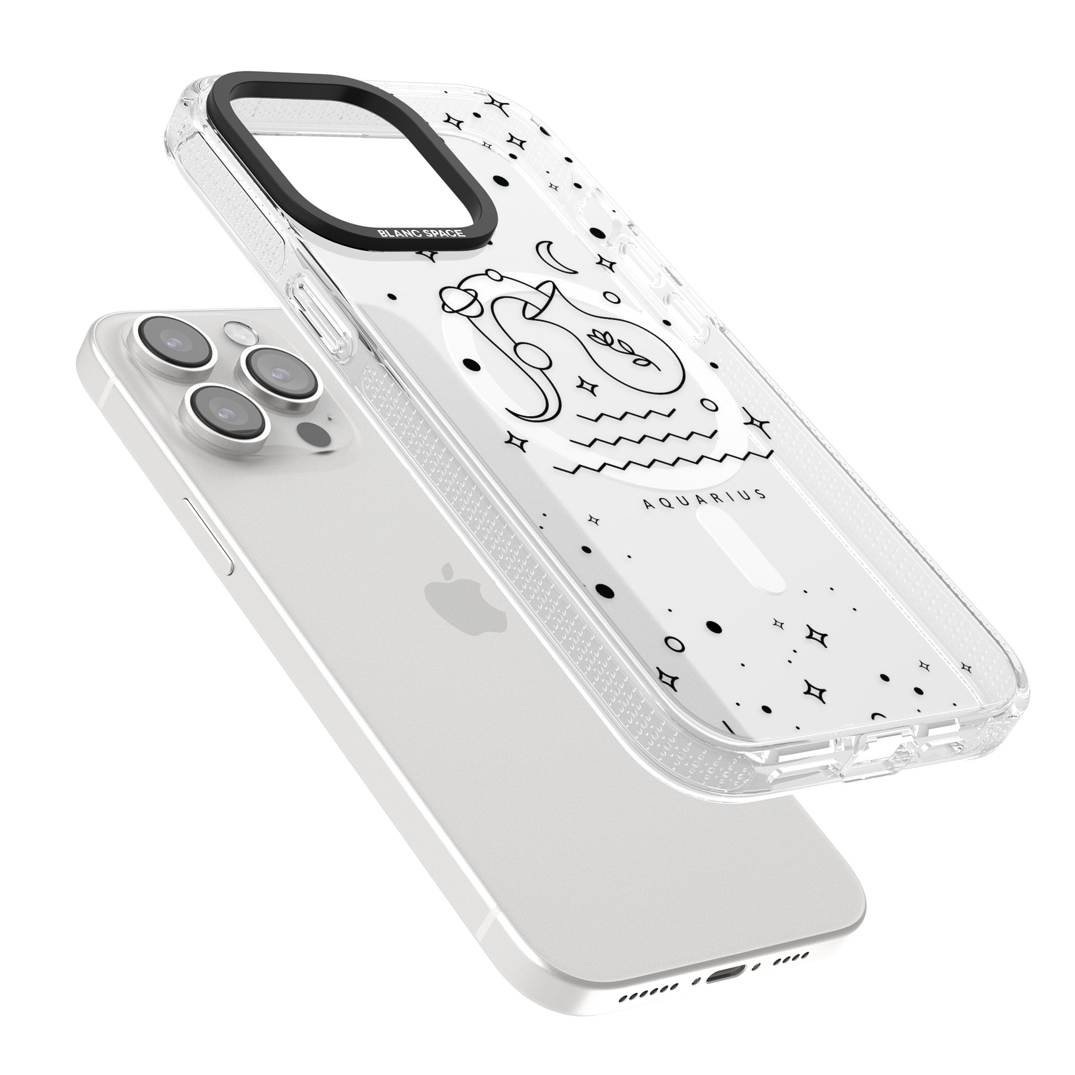 Aquarius Emblem - Transparent Design iPhone 15 Pro Max / 15 Pro / 14 Pro Max / 14 Pro / 13 Pro Clear Case Impact Air - Blanc Space