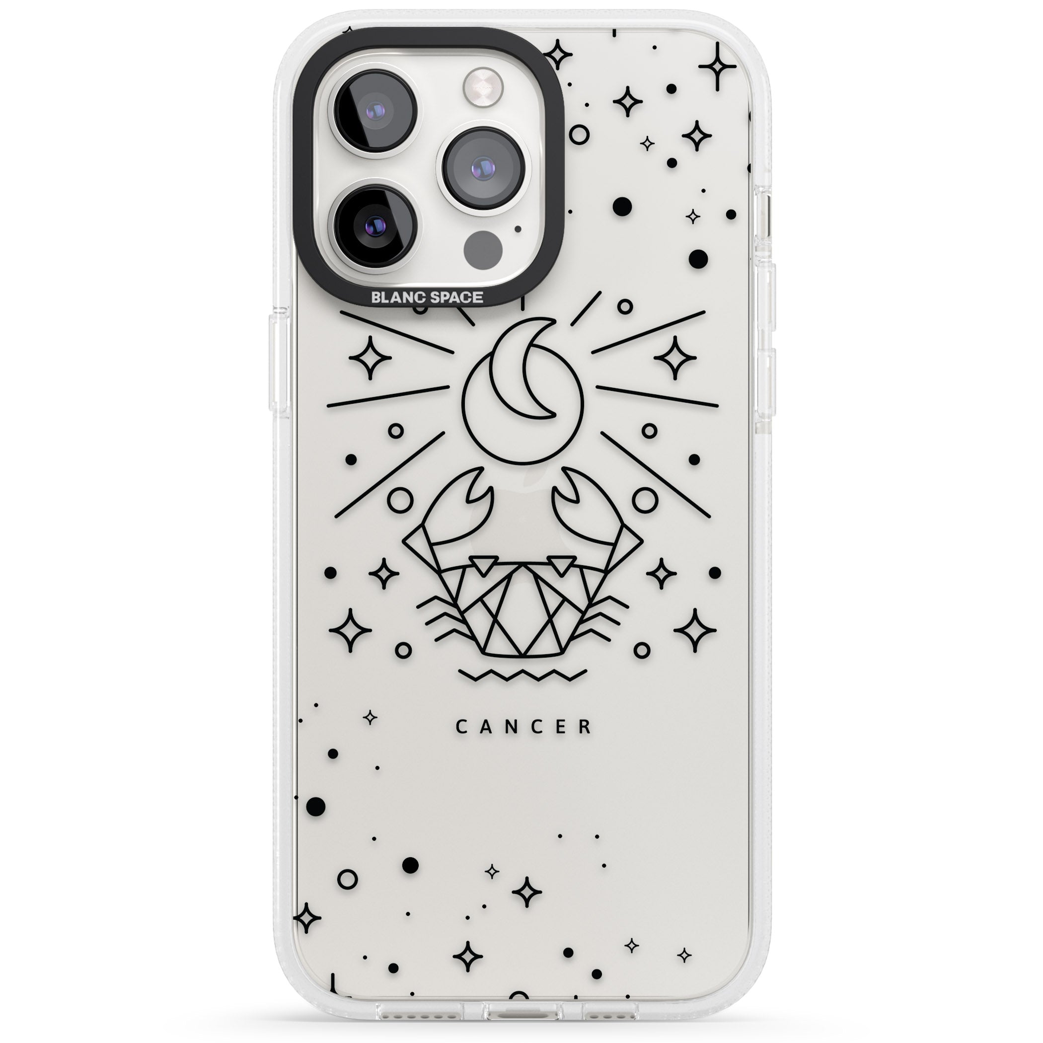 Cancer Emblem - Transparent Design iPhone 15 Pro Max / 15 Pro / 14 Pro Max / 14 Pro / 13 Pro Clear Case Impact Air - Blanc Space
