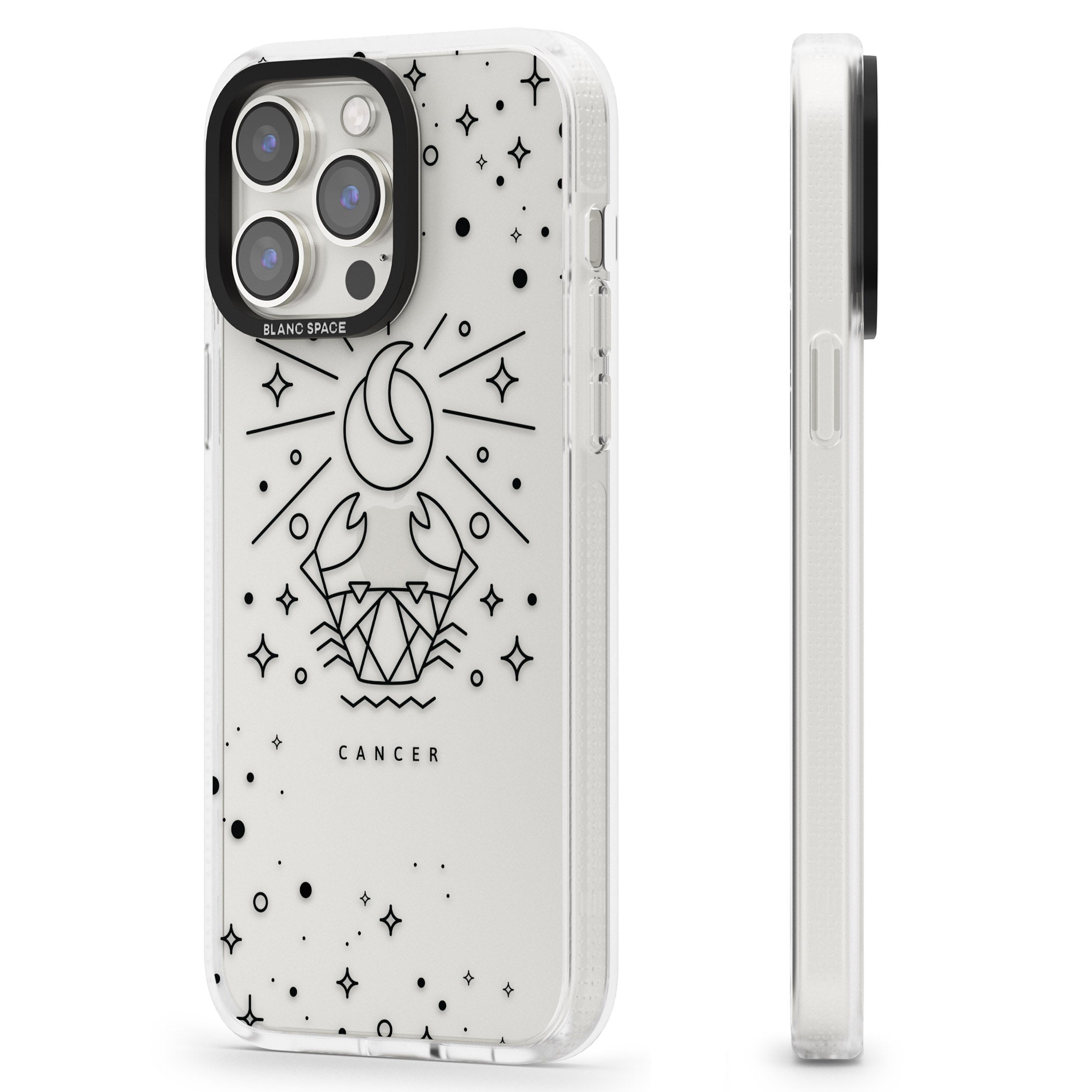 Cancer Emblem - Transparent Design iPhone 15 Pro Max / 15 Pro / 14 Pro Max / 14 Pro / 13 Pro Clear Case Impact Air - Blanc Space
