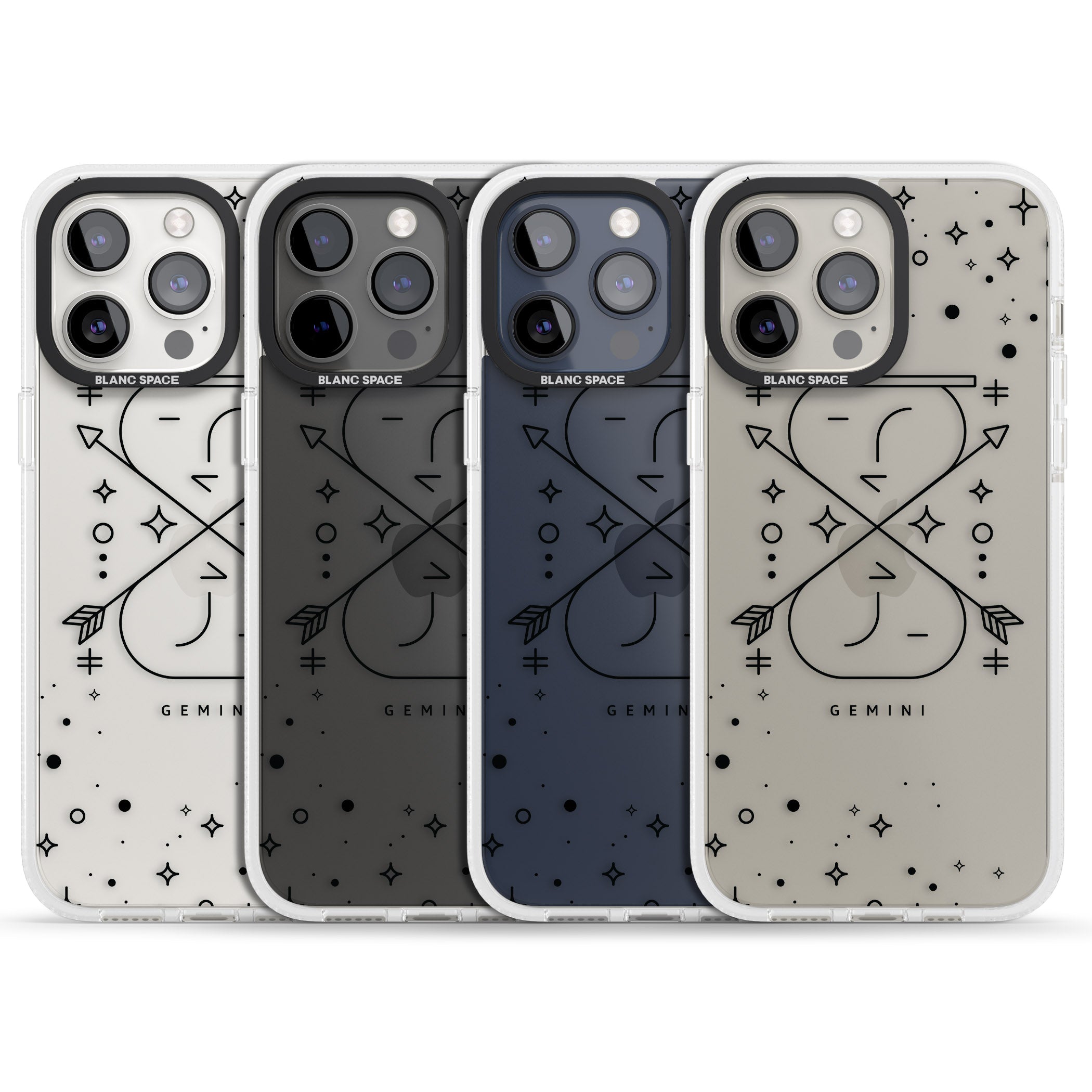 Gemini Emblem - Transparent Design iPhone 15 Pro Max / 15 Pro / 14 Pro Max / 14 Pro / 13 Pro Clear Case Impact Air - Blanc Space