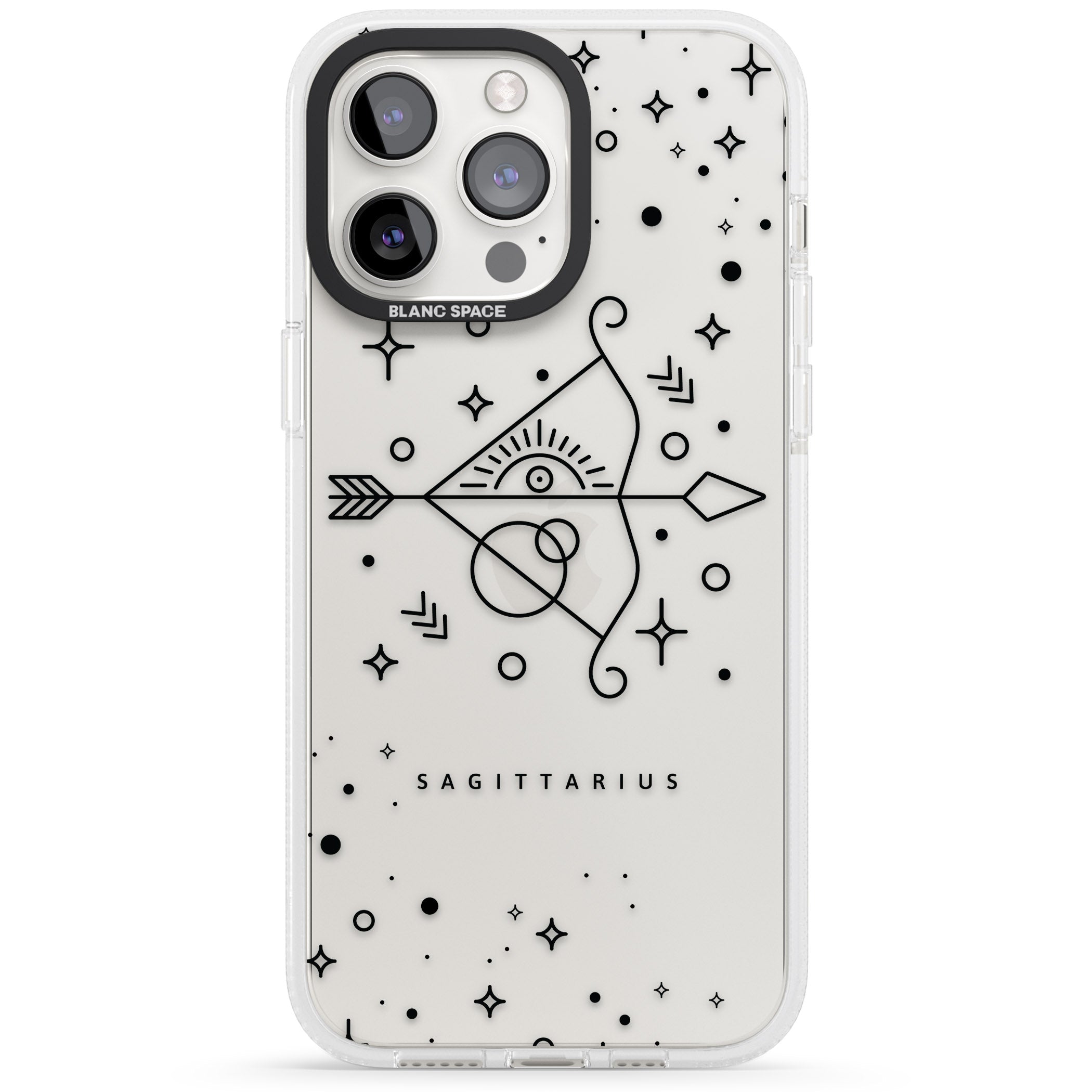 Sagittarius Emblem - Transparent Design iPhone 15 Pro Max / 15 Pro / 14 Pro Max / 14 Pro / 13 Pro Clear Case Impact Air - Blanc Space