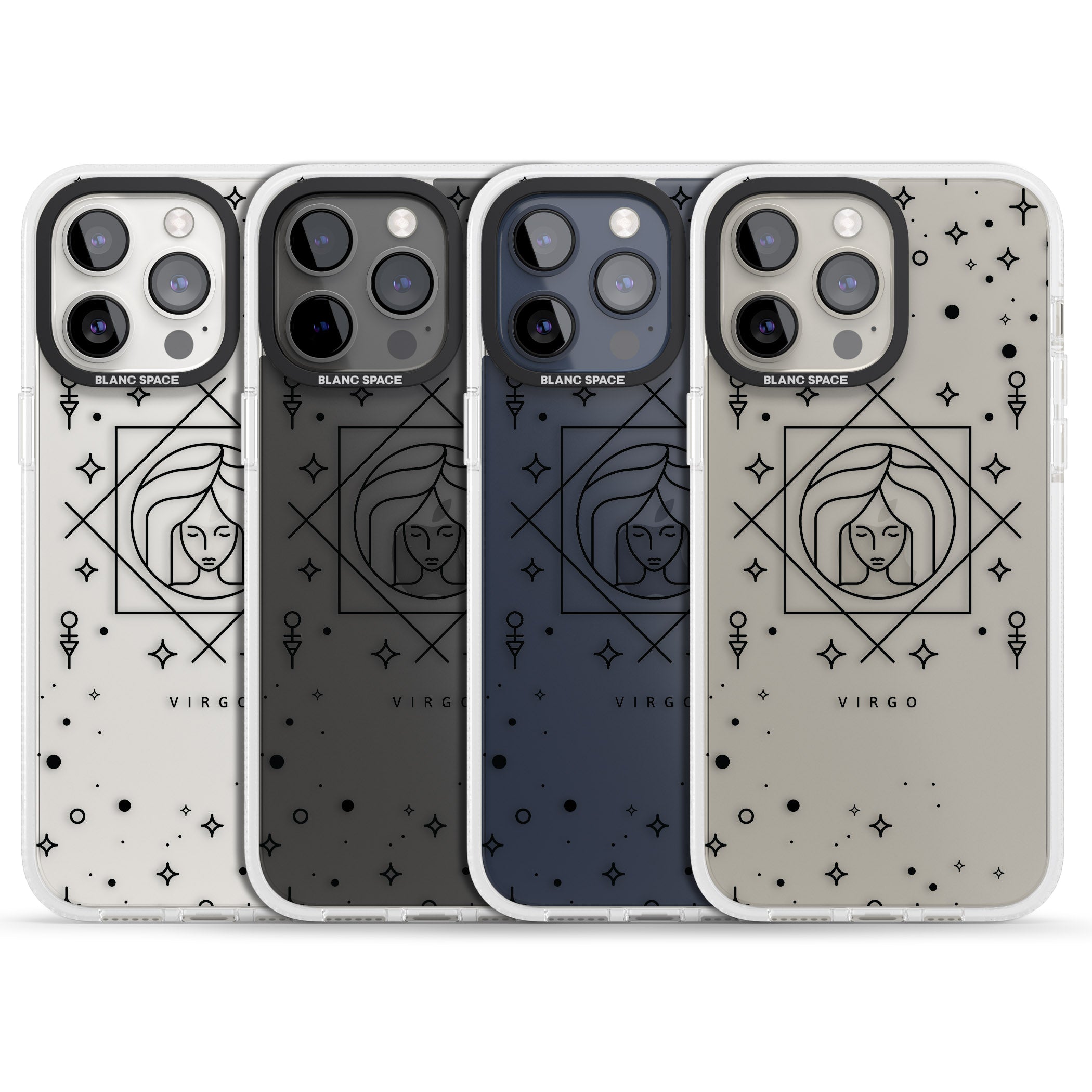 Virgo Emblem - Transparent Design iPhone 15 Pro Max / 15 Pro / 14 Pro Max / 14 Pro / 13 Pro Clear Case Impact Air - Blanc Space