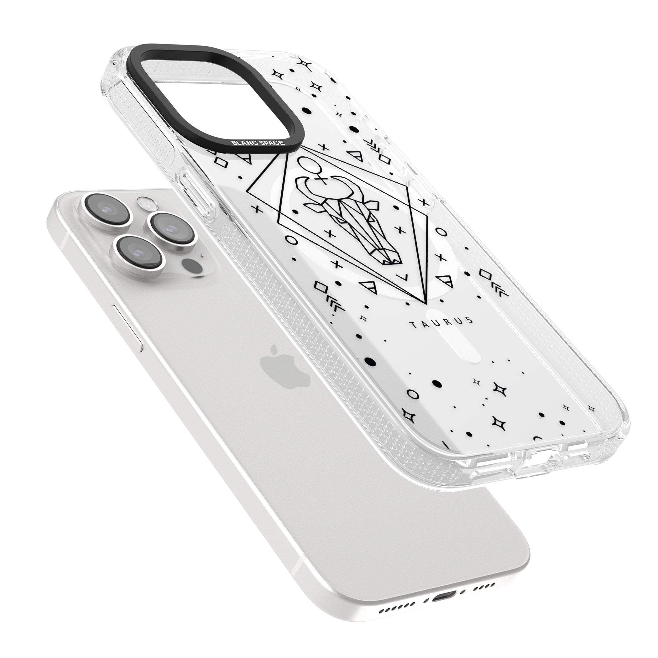 Taurus Emblem - Transparent Design iPhone 15 Pro Max / 15 Pro / 14 Pro Max / 14 Pro / 13 Pro Clear Case Impact Air - Blanc Space
