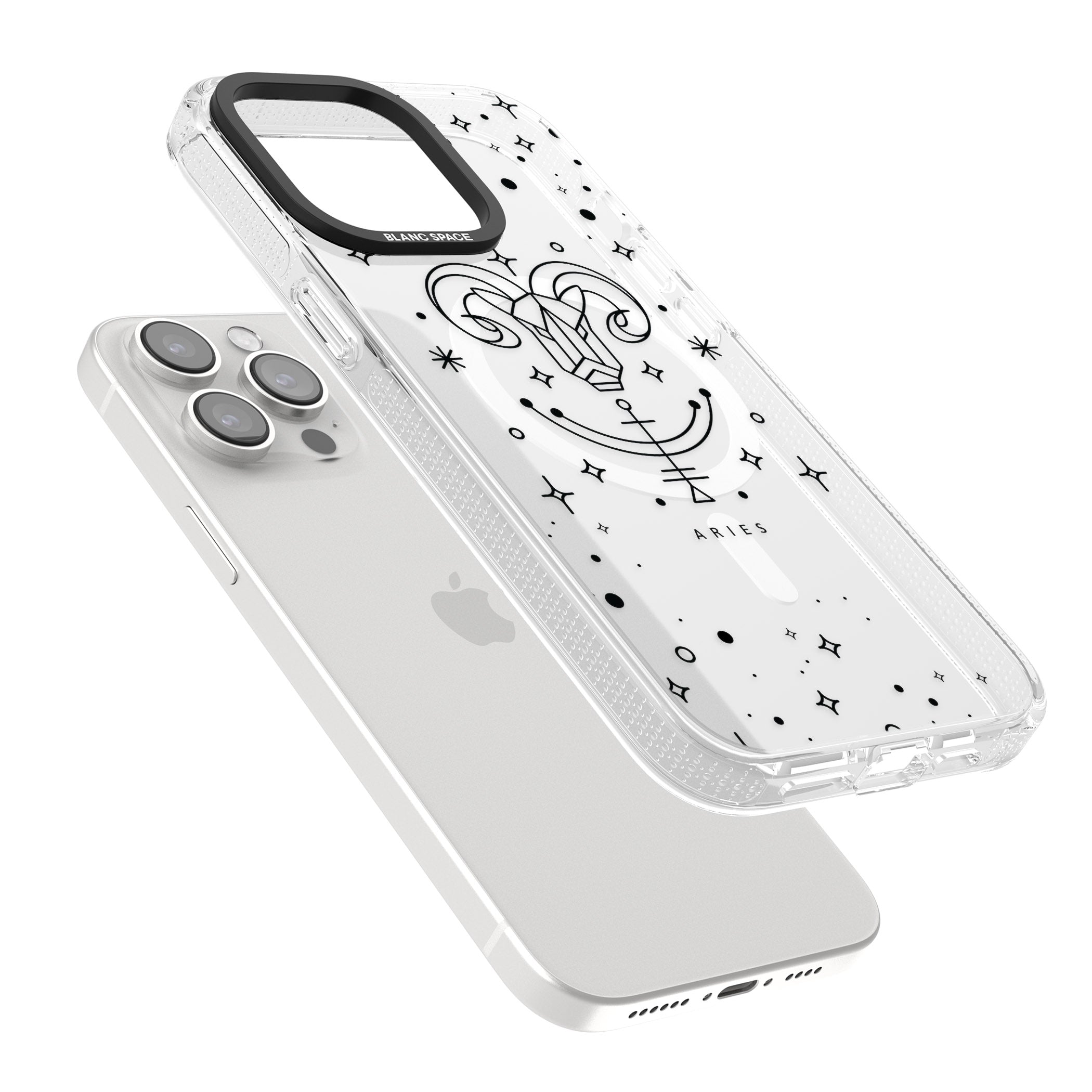 Aries Emblem - Transparent Design iPhone 15 Pro Max / 15 Pro / 14 Pro Max / 14 Pro / 13 Pro Clear Case Impact Air - Blanc Space