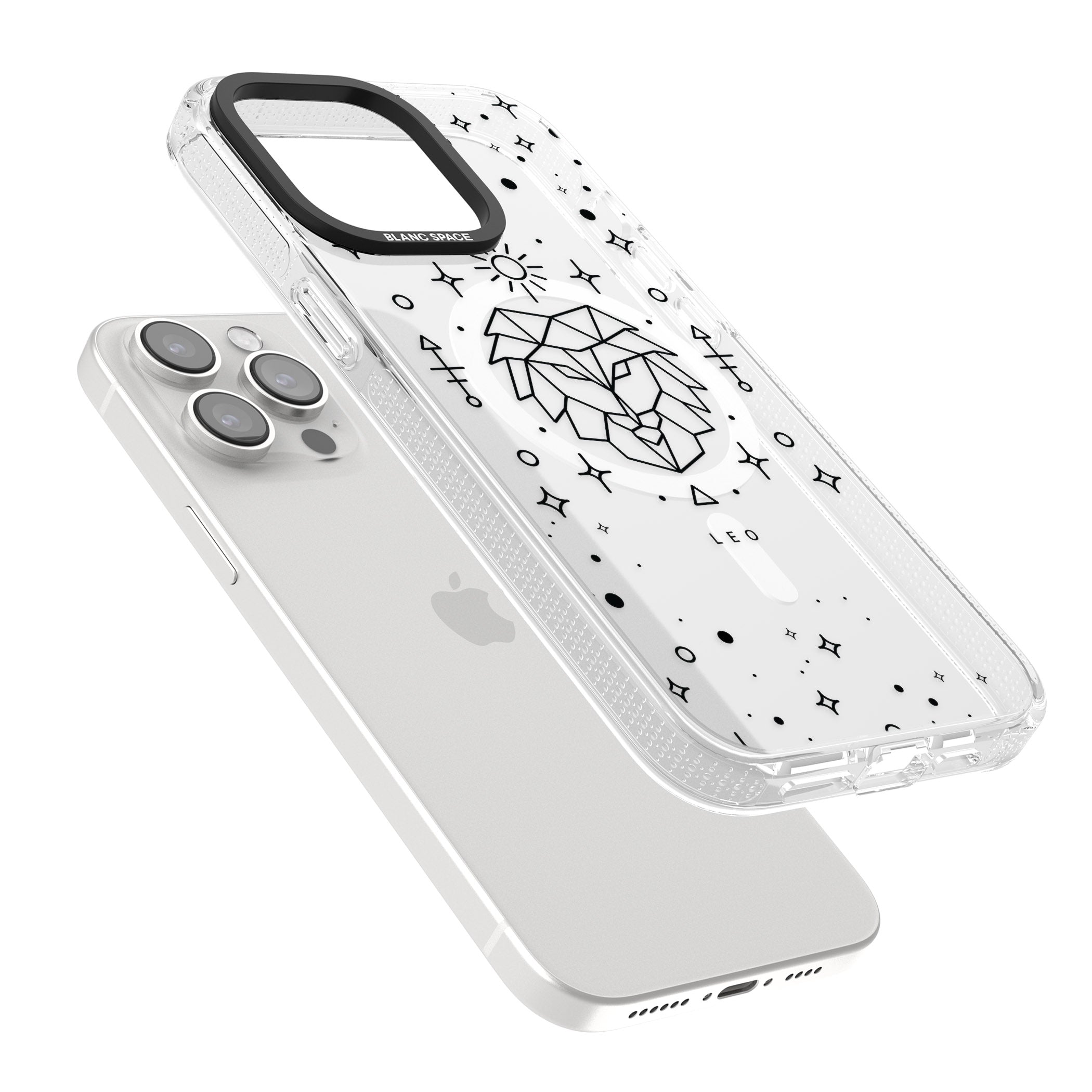Leo Emblem - Transparent Design iPhone 15 Pro Max / 15 Pro / 14 Pro Max / 14 Pro / 13 Pro Clear Case Impact Air - Blanc Space