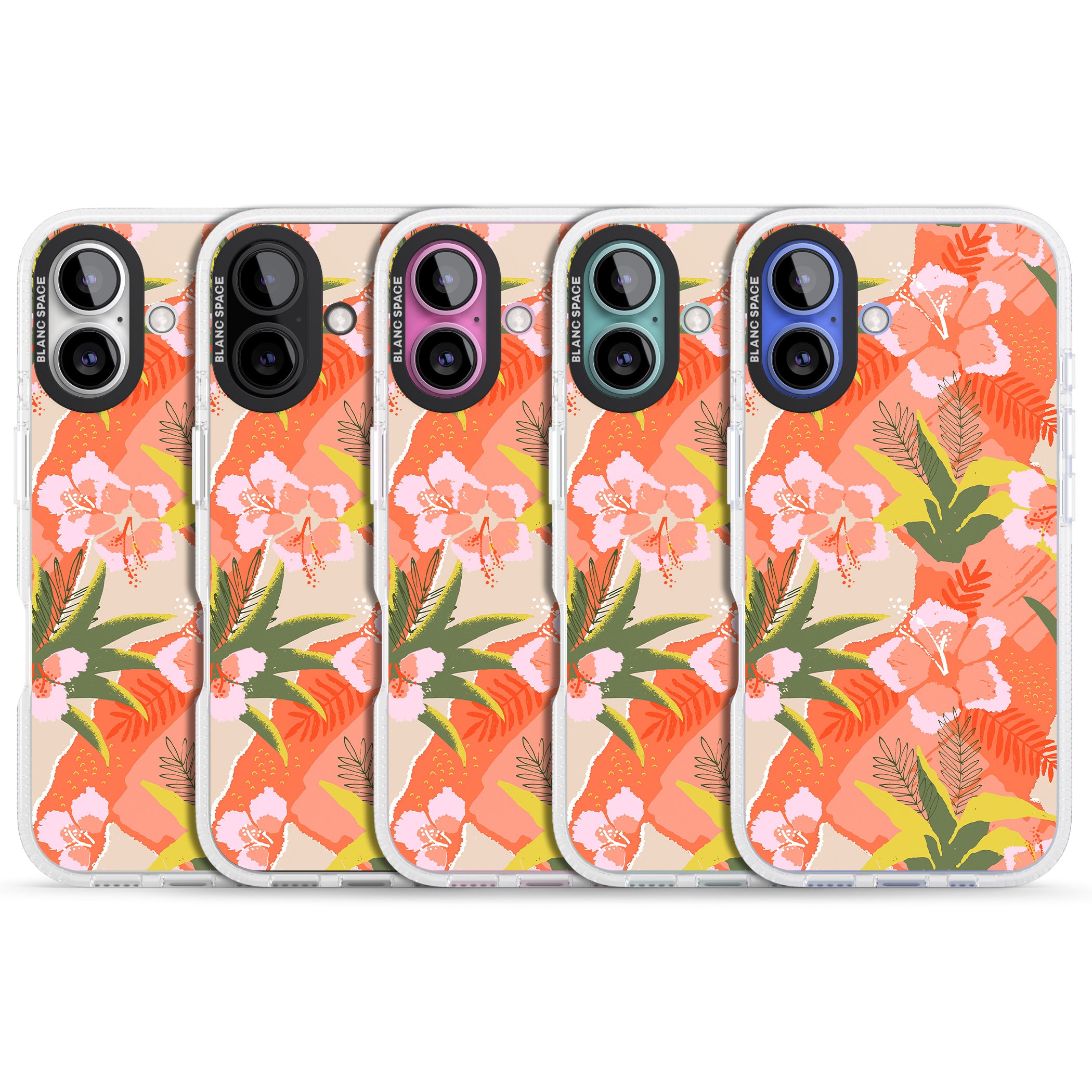 Hawaiian Flowers Abstract Pattern iPhone 16 / 16 Plus Clear Case Impact Air - Blanc Space