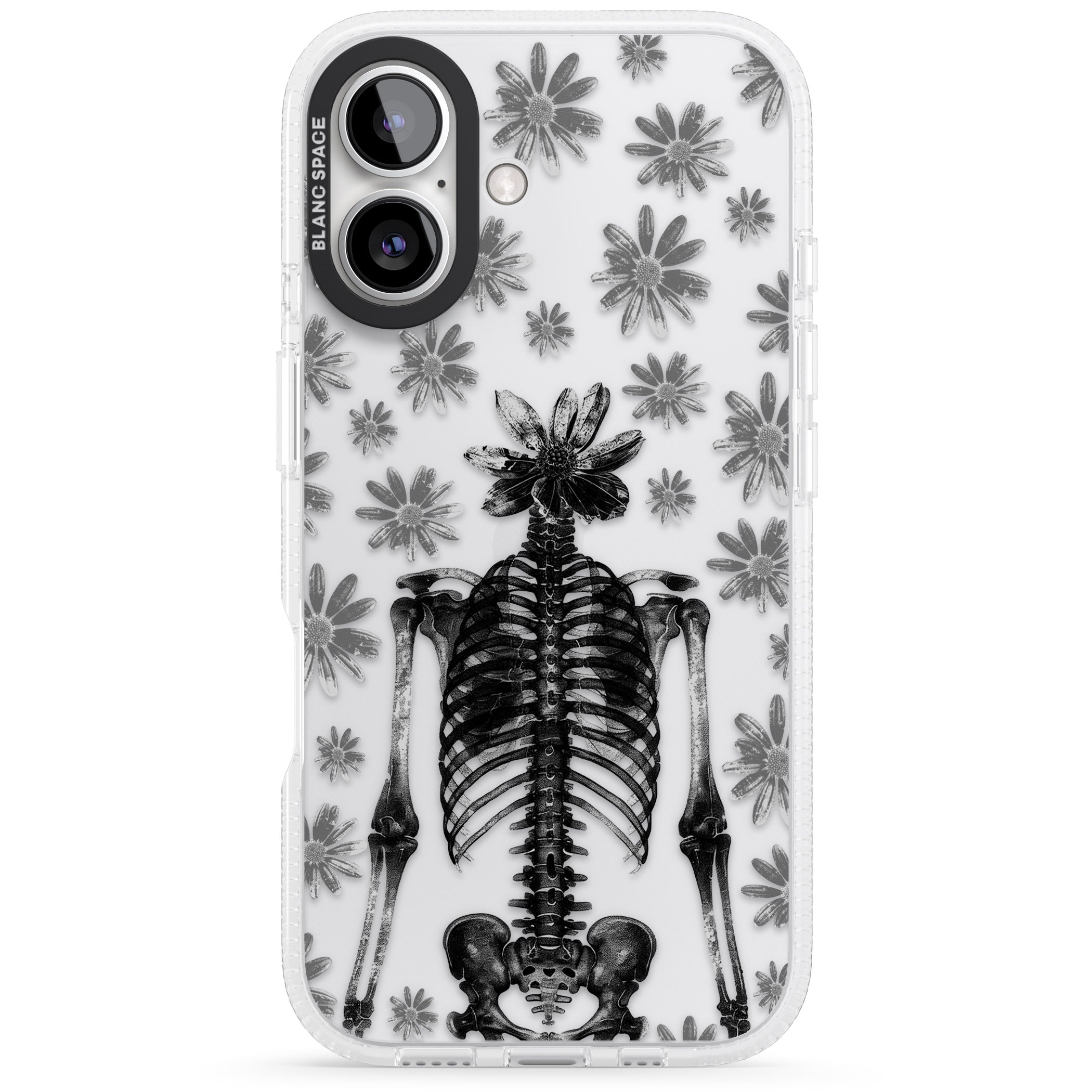 Skeleton Flower iPhone 16 / 16 Plus Clear Case Impact Air - Blanc Space