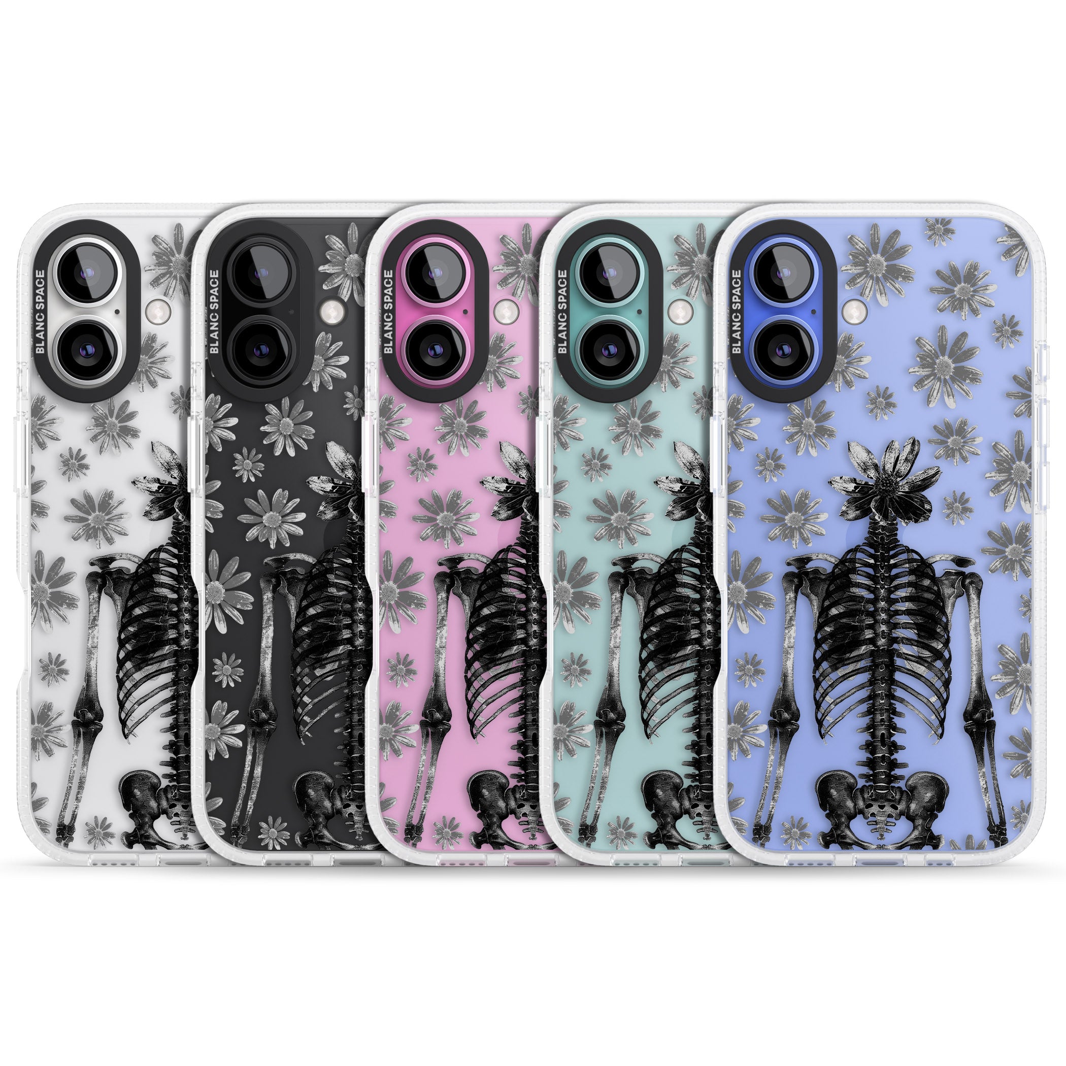 Skeleton Flower iPhone 16 / 16 Plus Clear Case Impact Air - Blanc Space