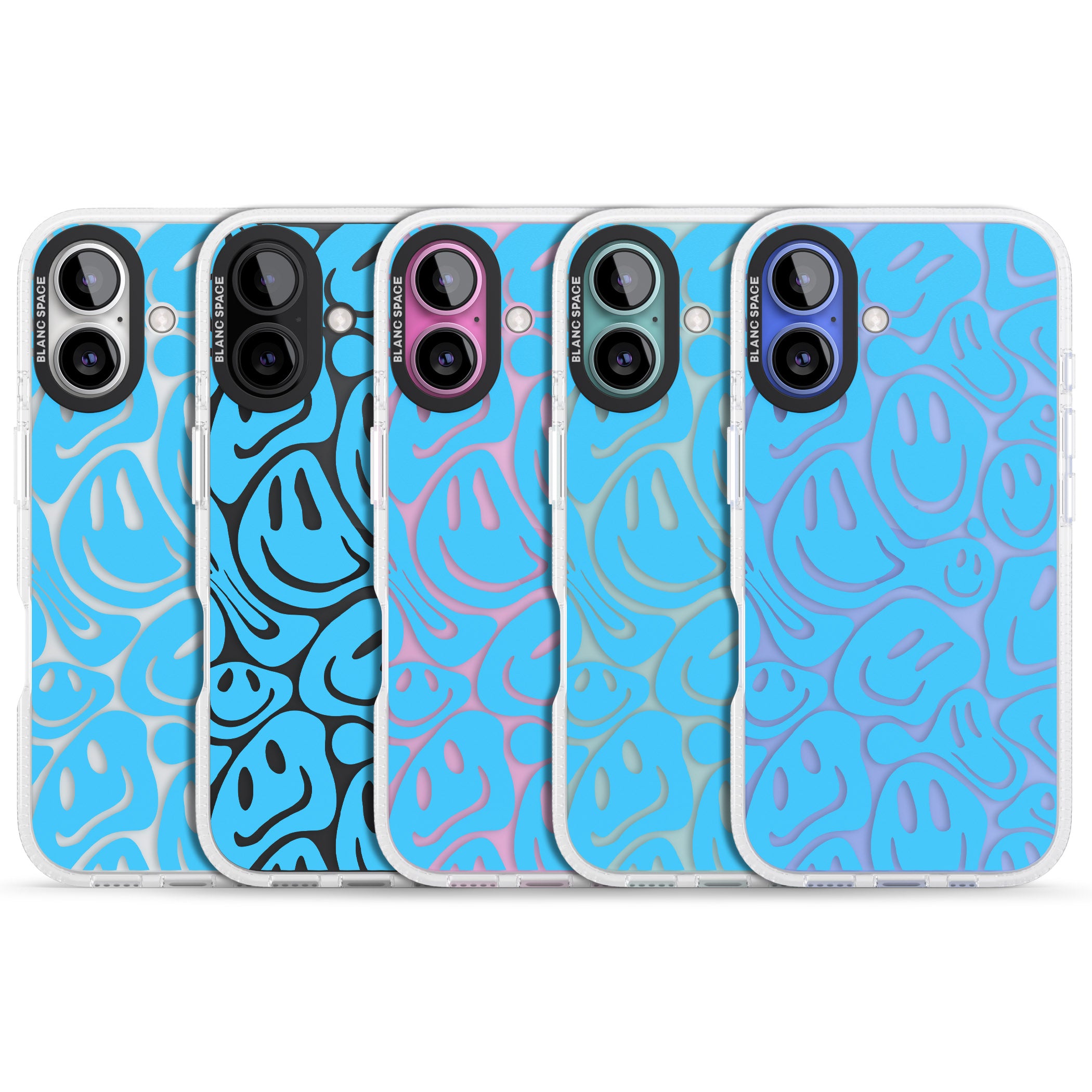 Blue Acid Faces iPhone 16 / 16 Plus Clear Case Impact Air - Blanc Space