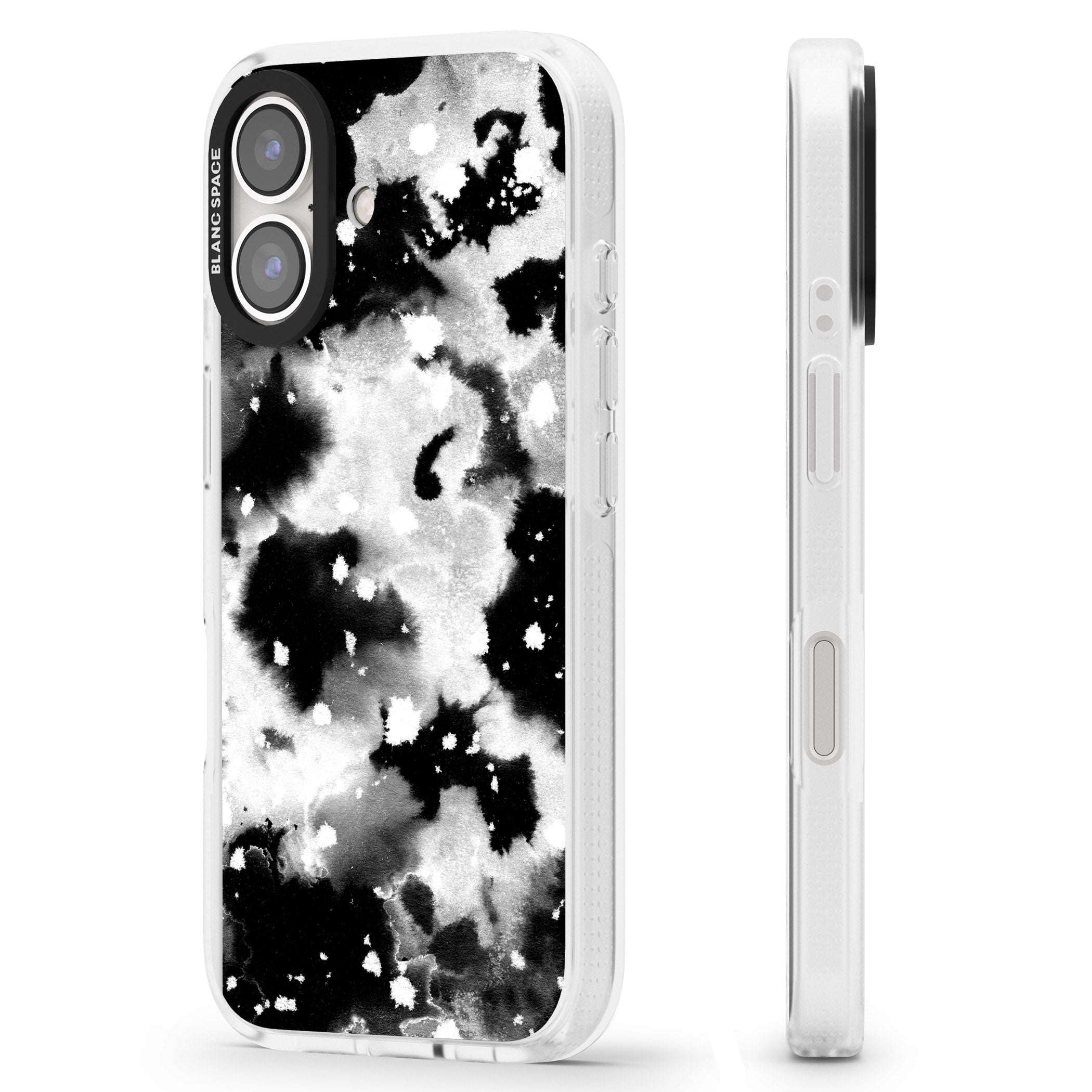 Black & White Acid Wash Tie-Dye Pattern iPhone 16 / 16 Plus Clear Case Impact Air - Blanc Space