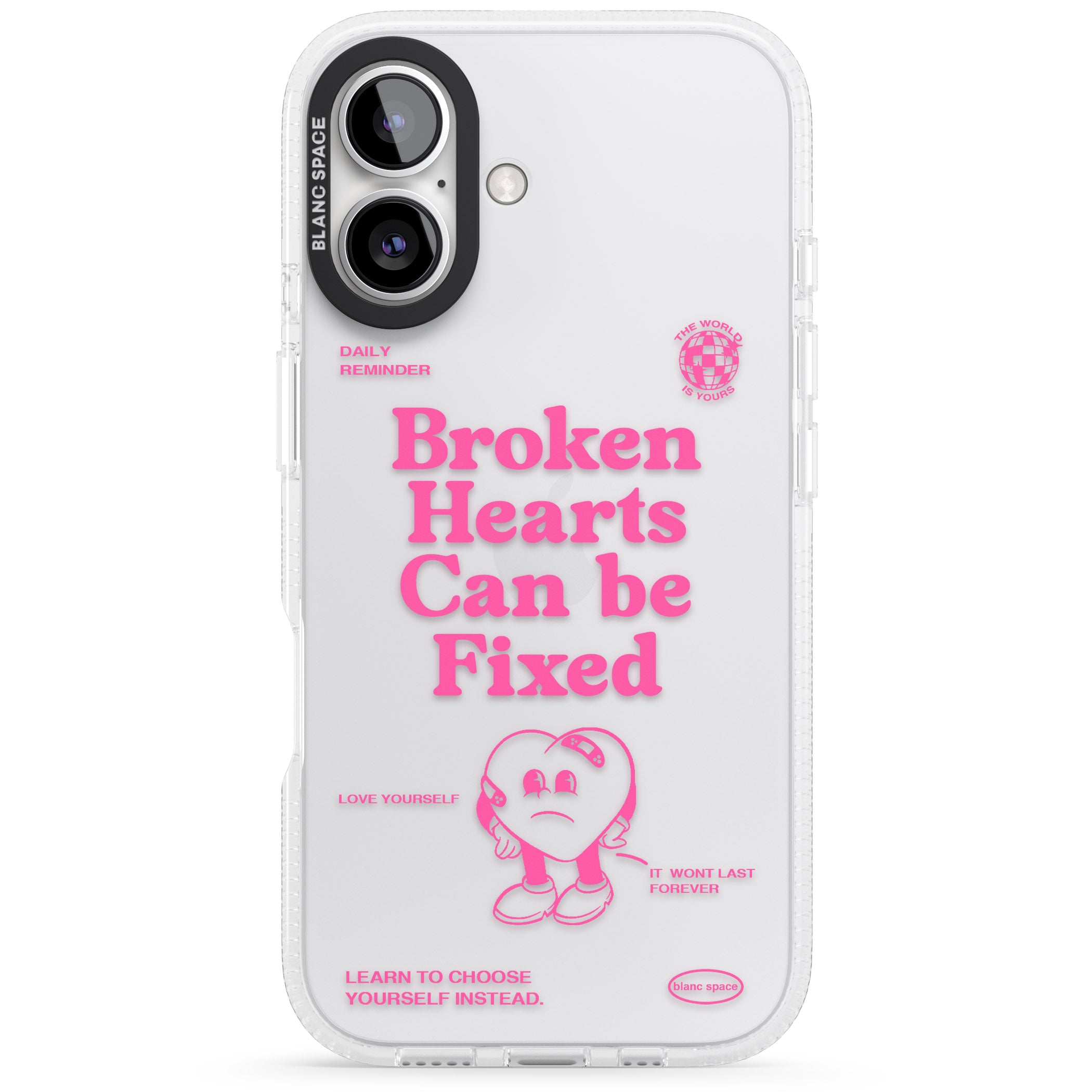 Broken Hearts Can Be Fixed iPhone 16 / 16 Plus Clear Case Impact Air - Blanc Space