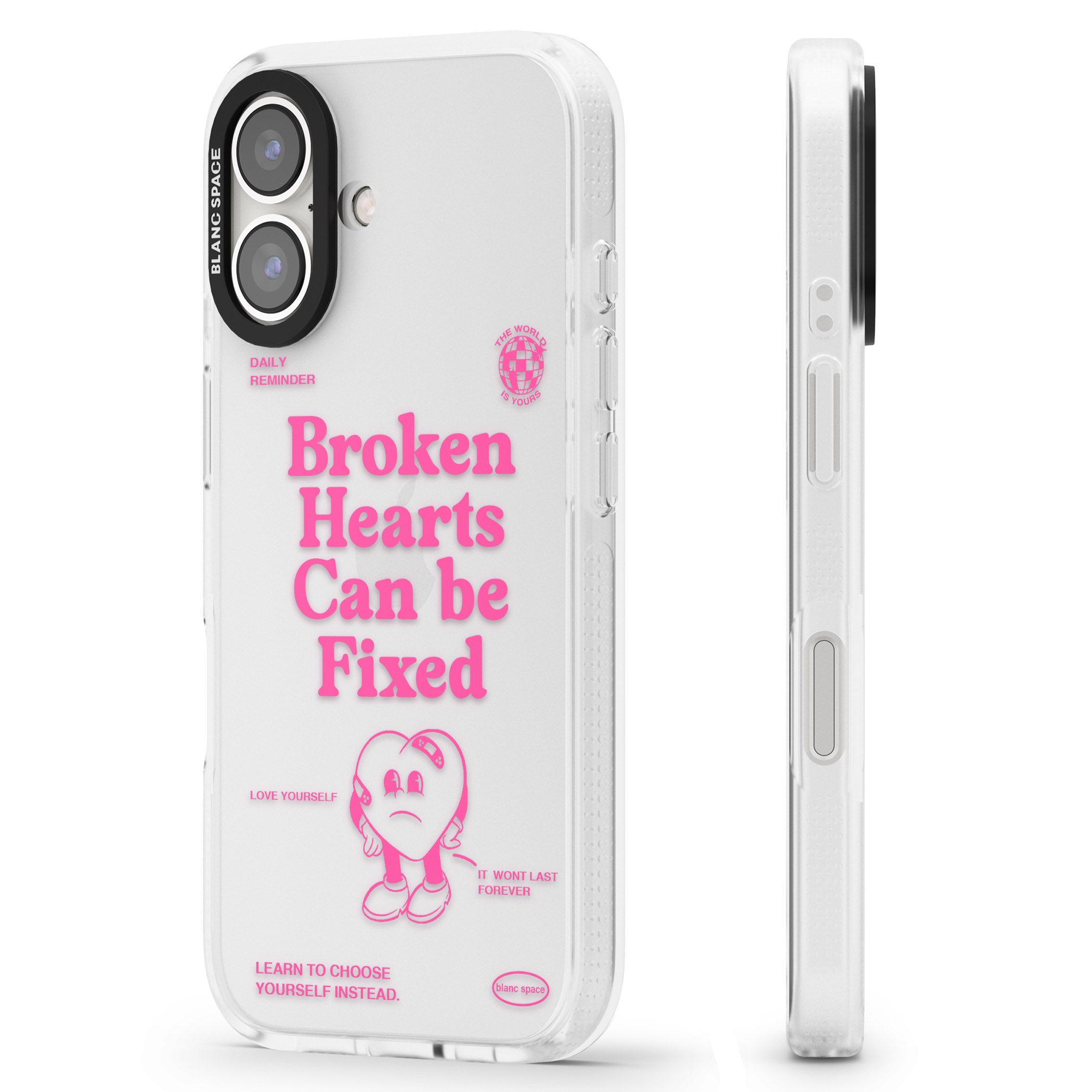 Broken Hearts Can Be Fixed iPhone 16 / 16 Plus Clear Case Impact Air - Blanc Space
