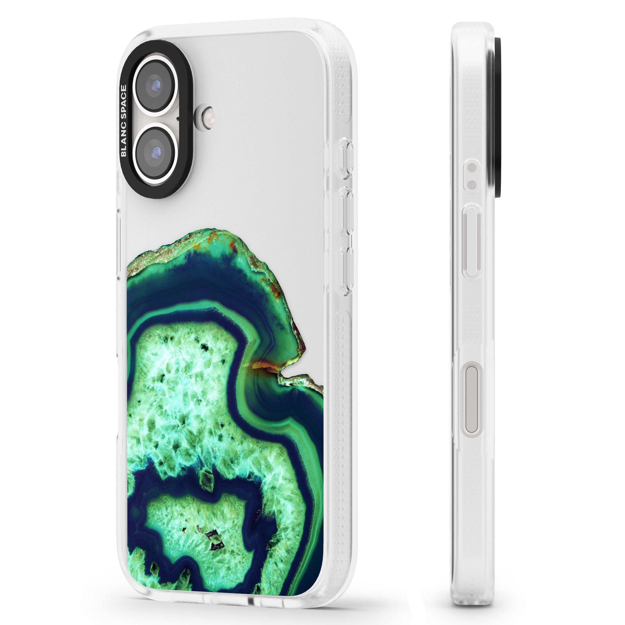 Neon Green & Blue Agate Crystal Transparent Design iPhone 16 / 16 Plus Clear Case Impact Air - Blanc Space