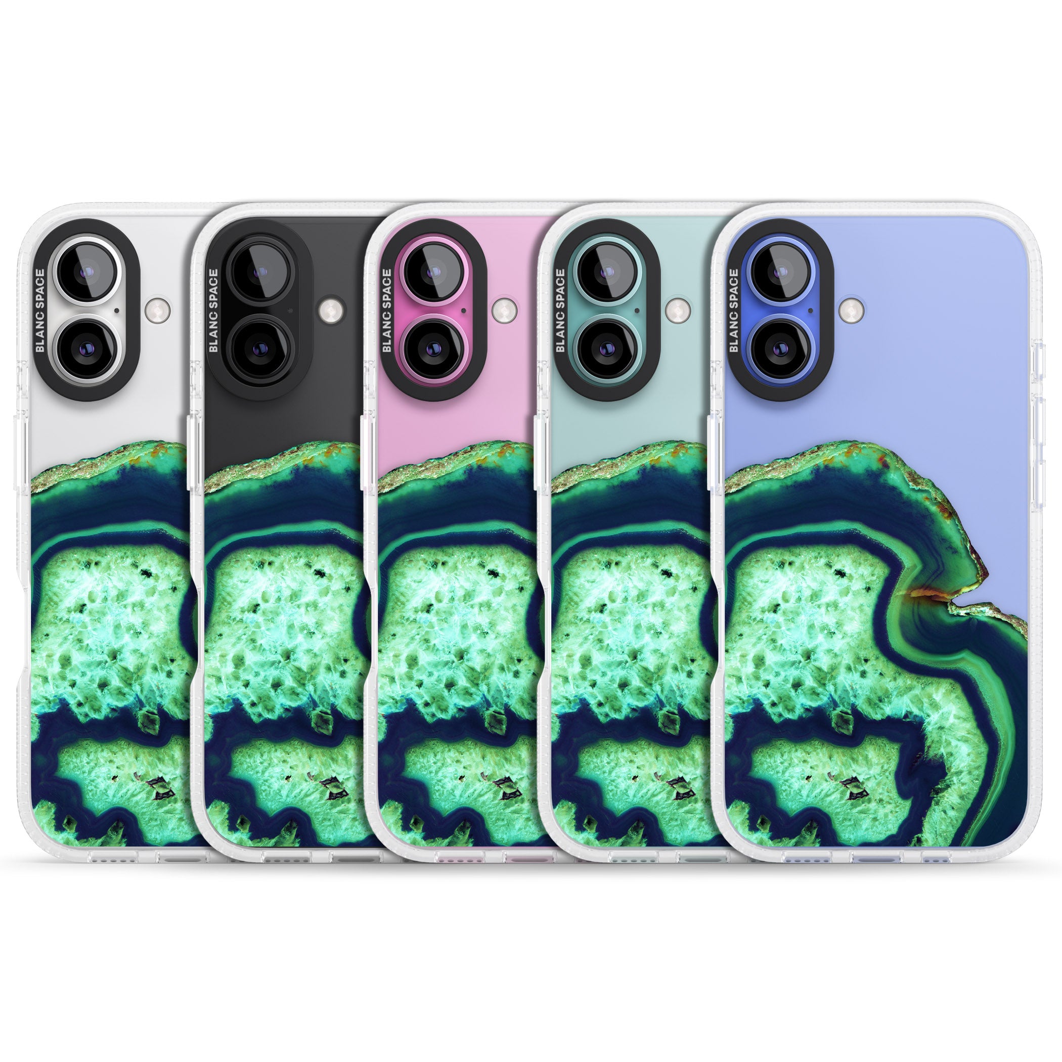 Neon Green & Blue Agate Crystal Transparent Design iPhone 16 / 16 Plus Clear Case Impact Air - Blanc Space