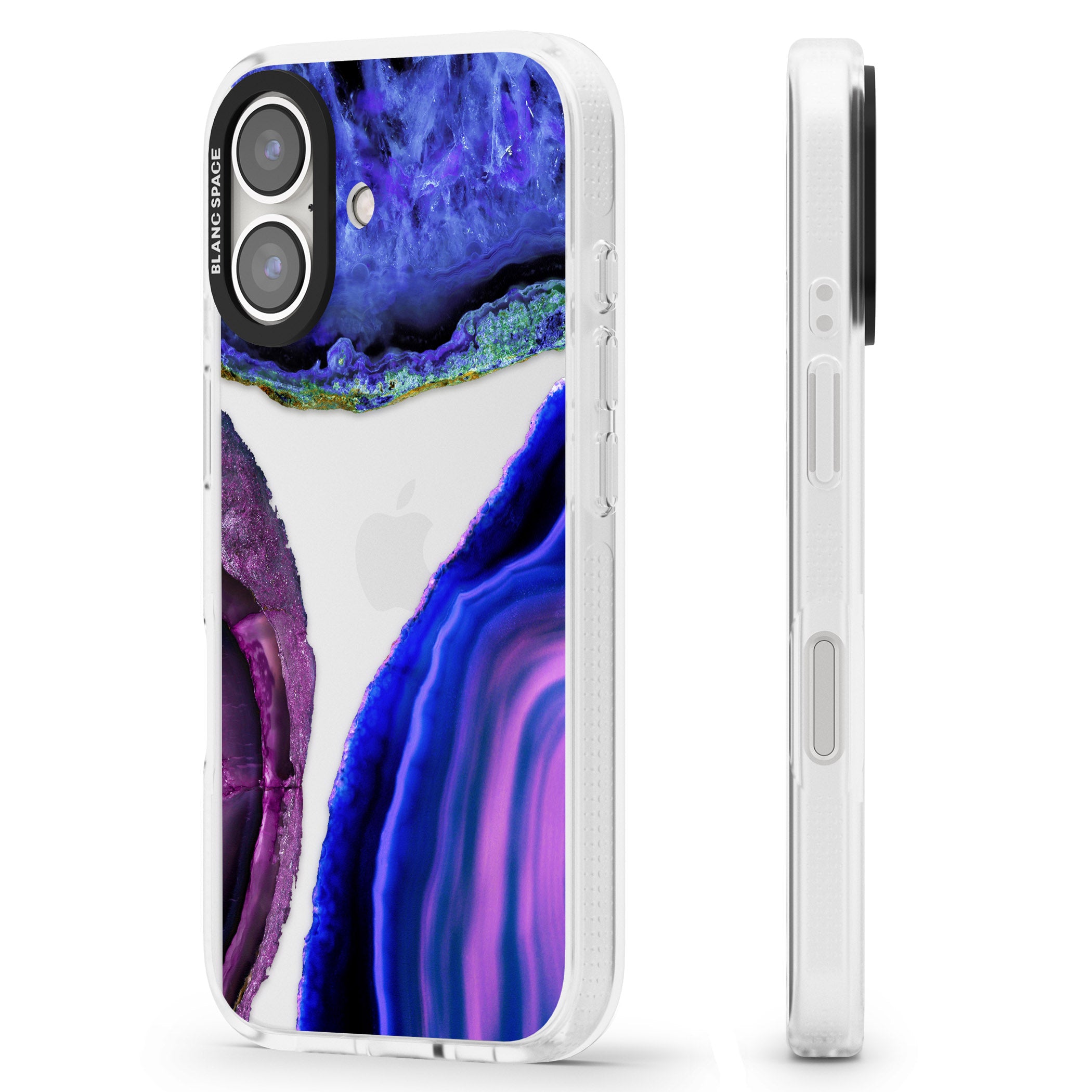 Purple & Blue Agate Gemstone Clear Design iPhone 16 / 16 Plus Clear Case Impact Air - Blanc Space