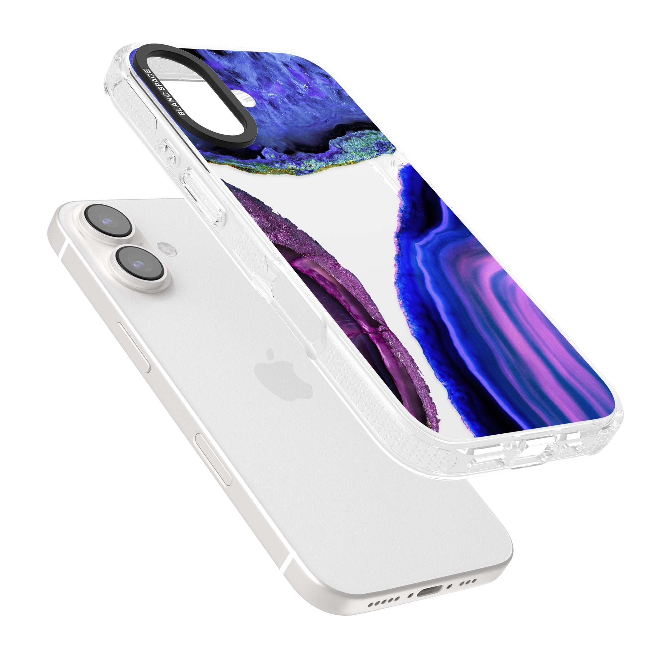 Purple & Blue Agate Gemstone Clear Design iPhone 16 / 16 Plus Clear Case Impact Air - Blanc Space