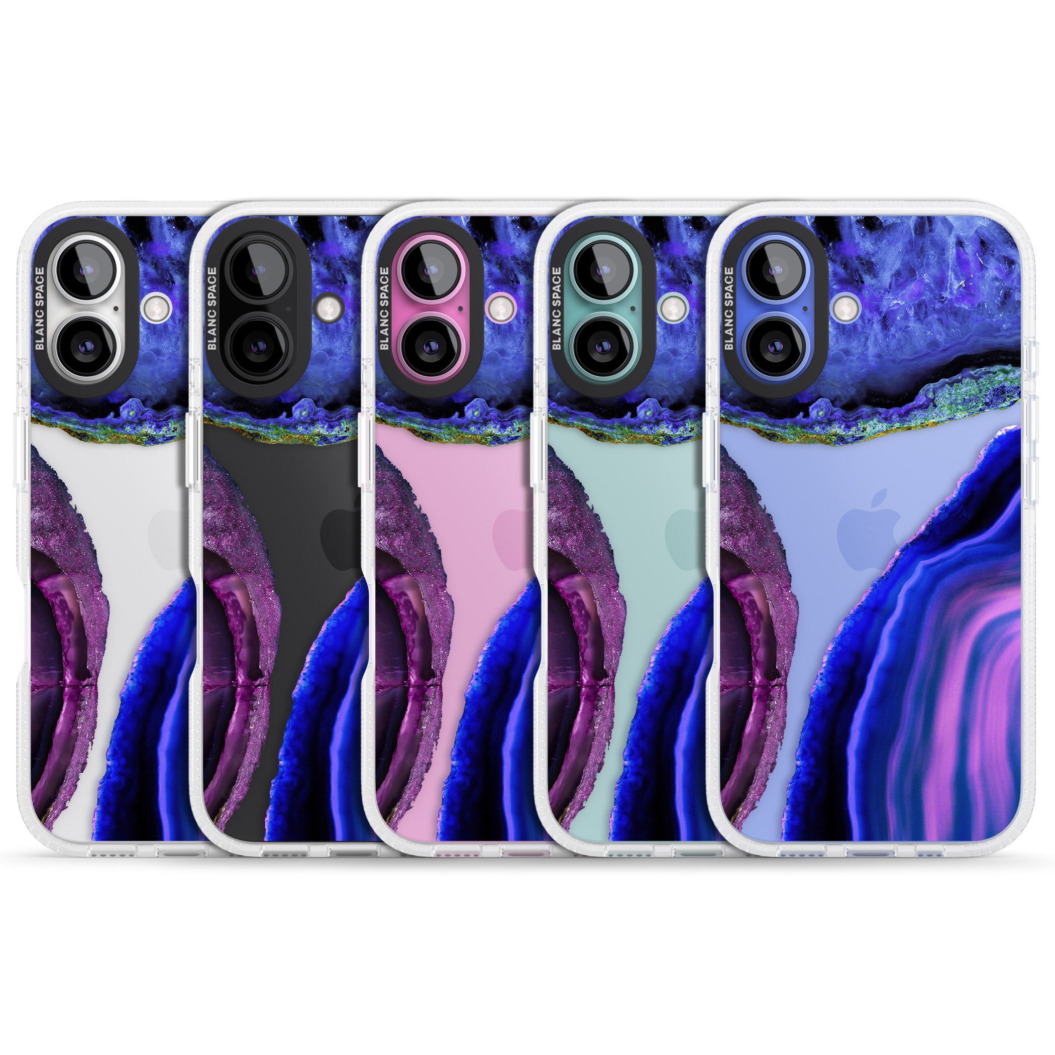 Purple & Blue Agate Gemstone Clear Design iPhone 16 / 16 Plus Clear Case Impact Air - Blanc Space