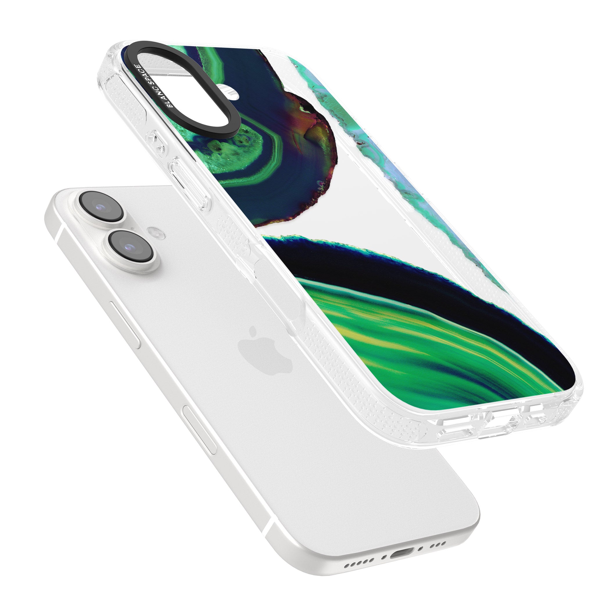 Green & Navy Gemstone Crystal Clear Design iPhone 16 / 16 Plus Clear Case Impact Air - Blanc Space