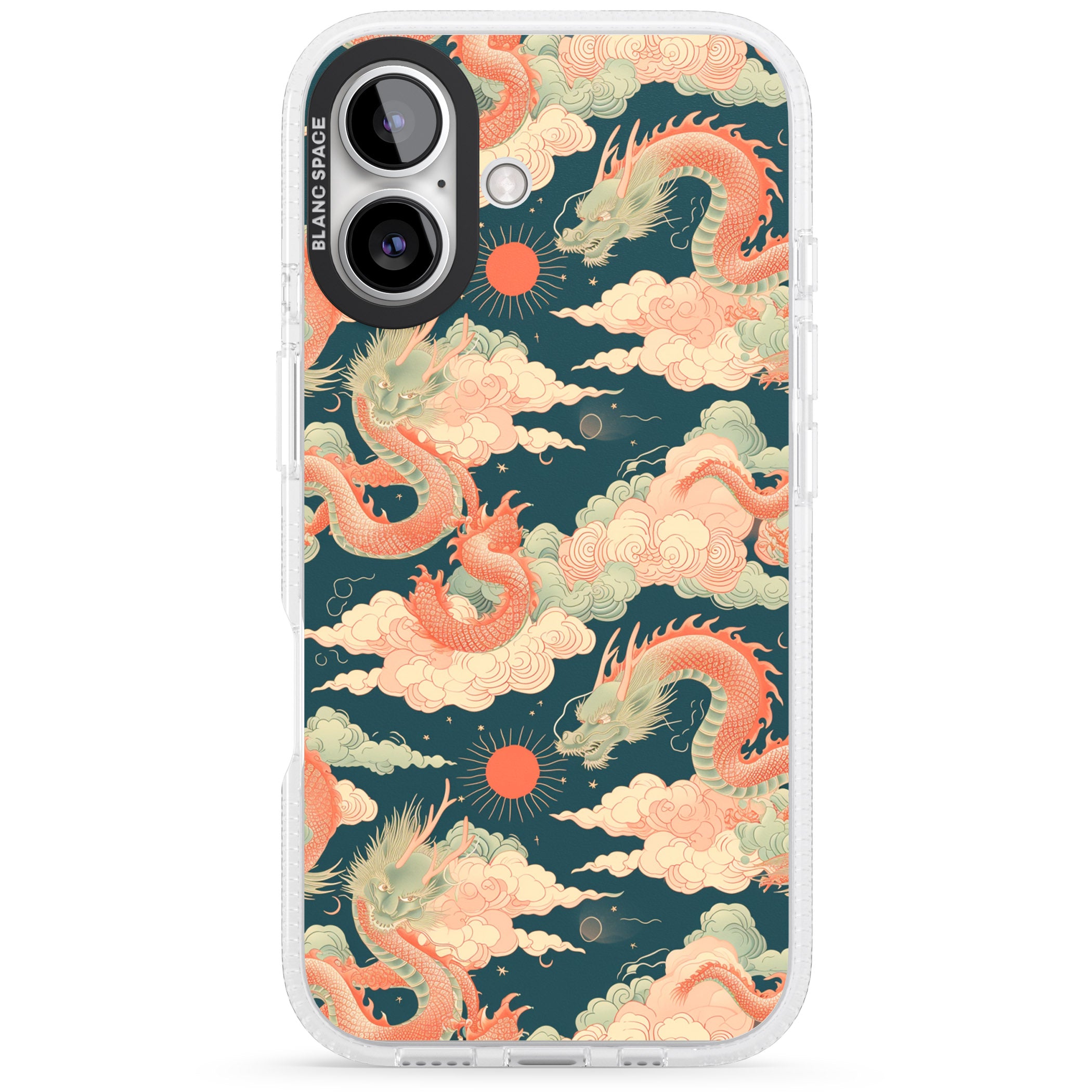Chinese Dragons & Clouds iPhone 16 / 16 Plus Clear Case Impact Air - Blanc Space