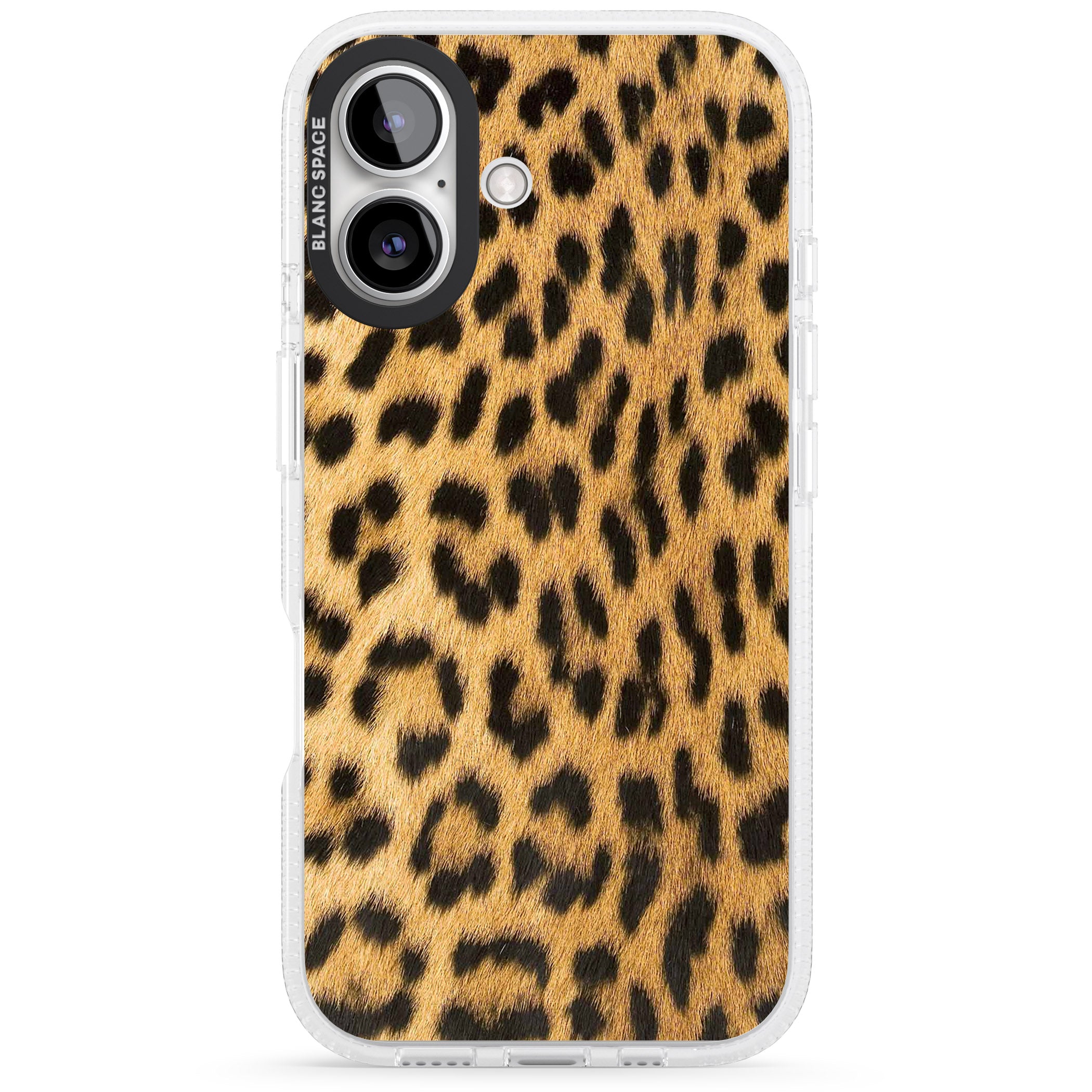 Designer Fashion Gold Leopard Print iPhone 16 / 16 Plus Clear Case Impact Air - Blanc Space