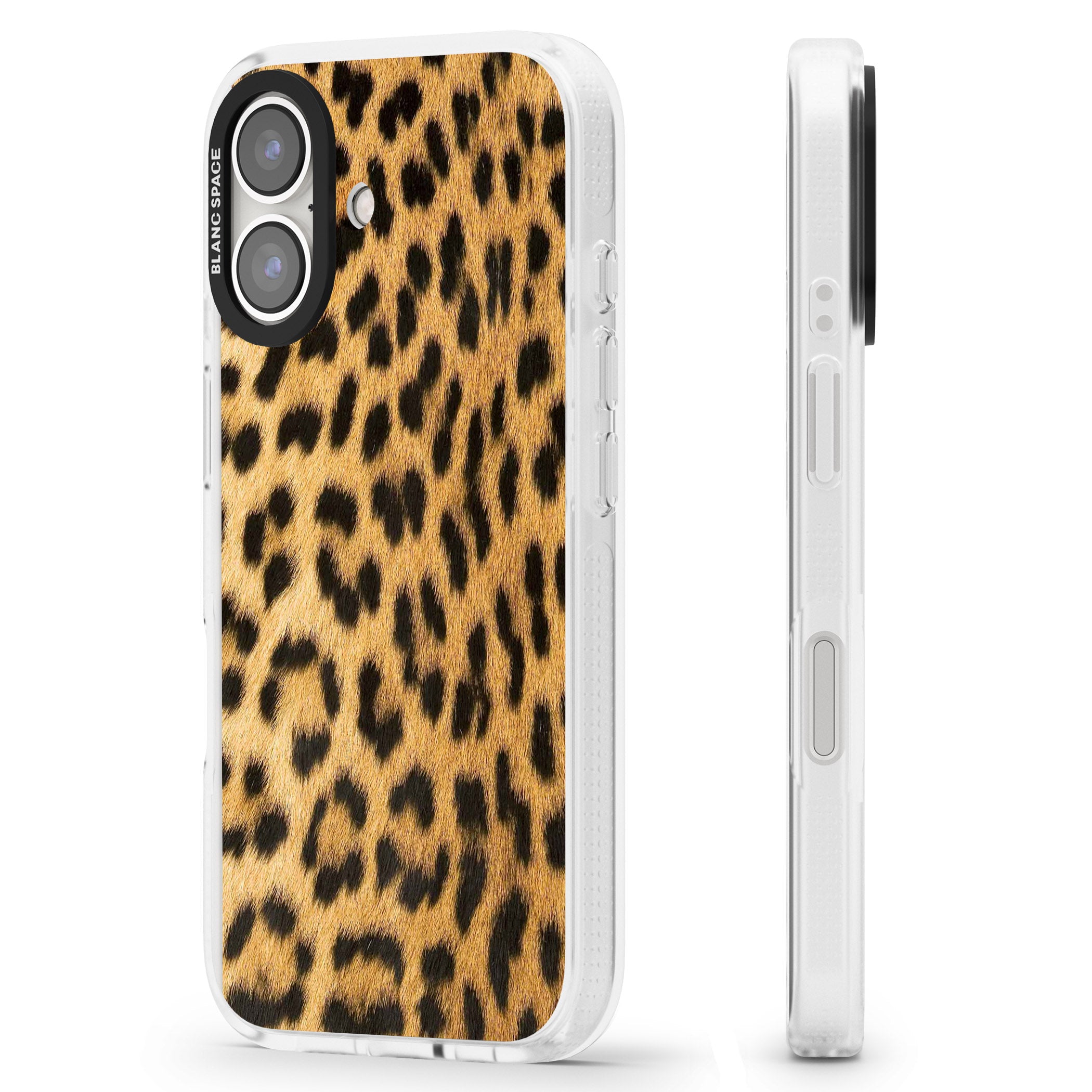 Designer Fashion Gold Leopard Print iPhone 16 / 16 Plus Clear Case Impact Air - Blanc Space