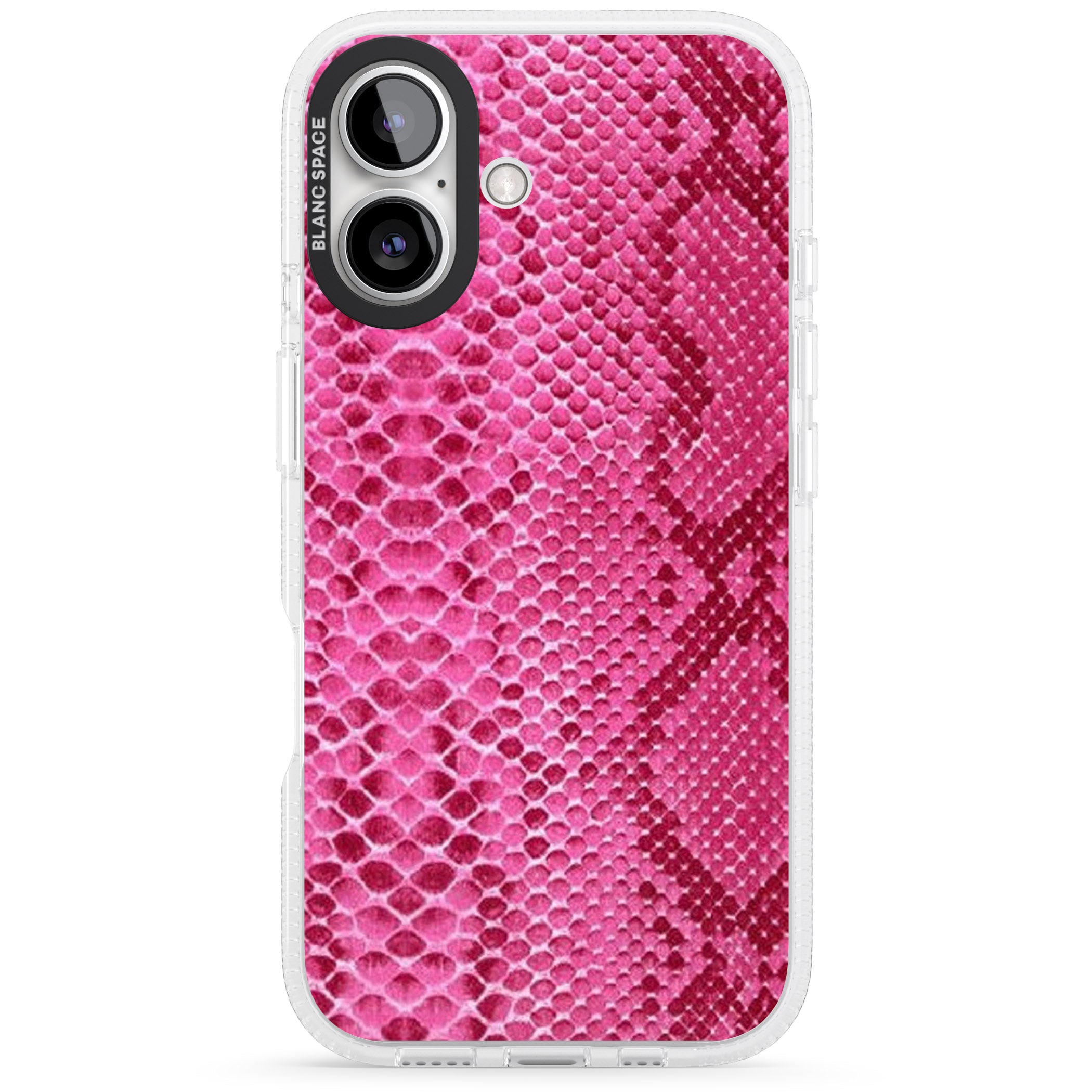 Pink Snakeskin iPhone 16 / 16 Plus Clear Case Impact Air - Blanc Space
