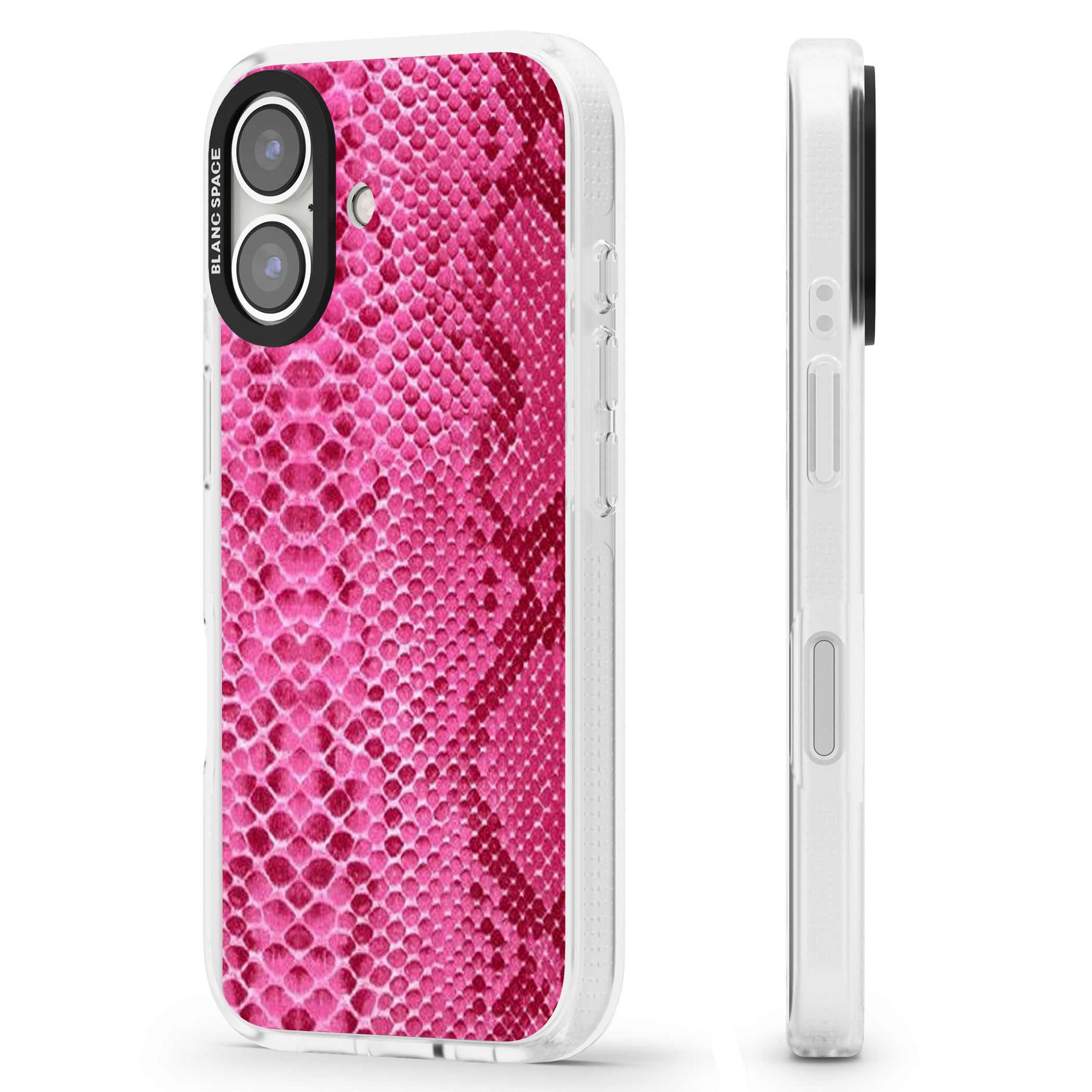 Pink Snakeskin iPhone 16 / 16 Plus Clear Case Impact Air - Blanc Space