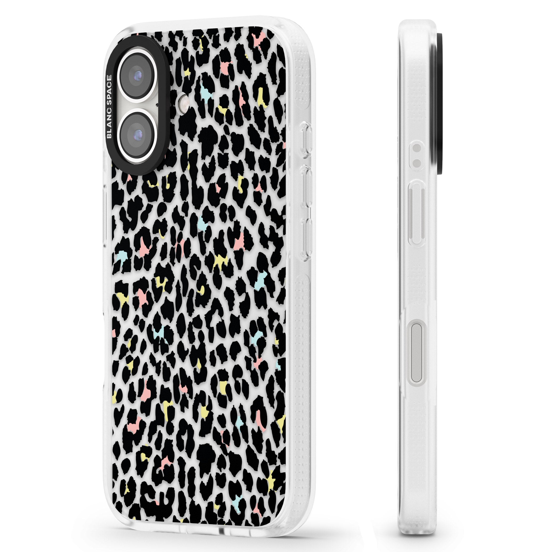 Mixed Pastels Leopard Print - Transparent iPhone 16 / 16 Plus Clear Case Impact Air - Blanc Space