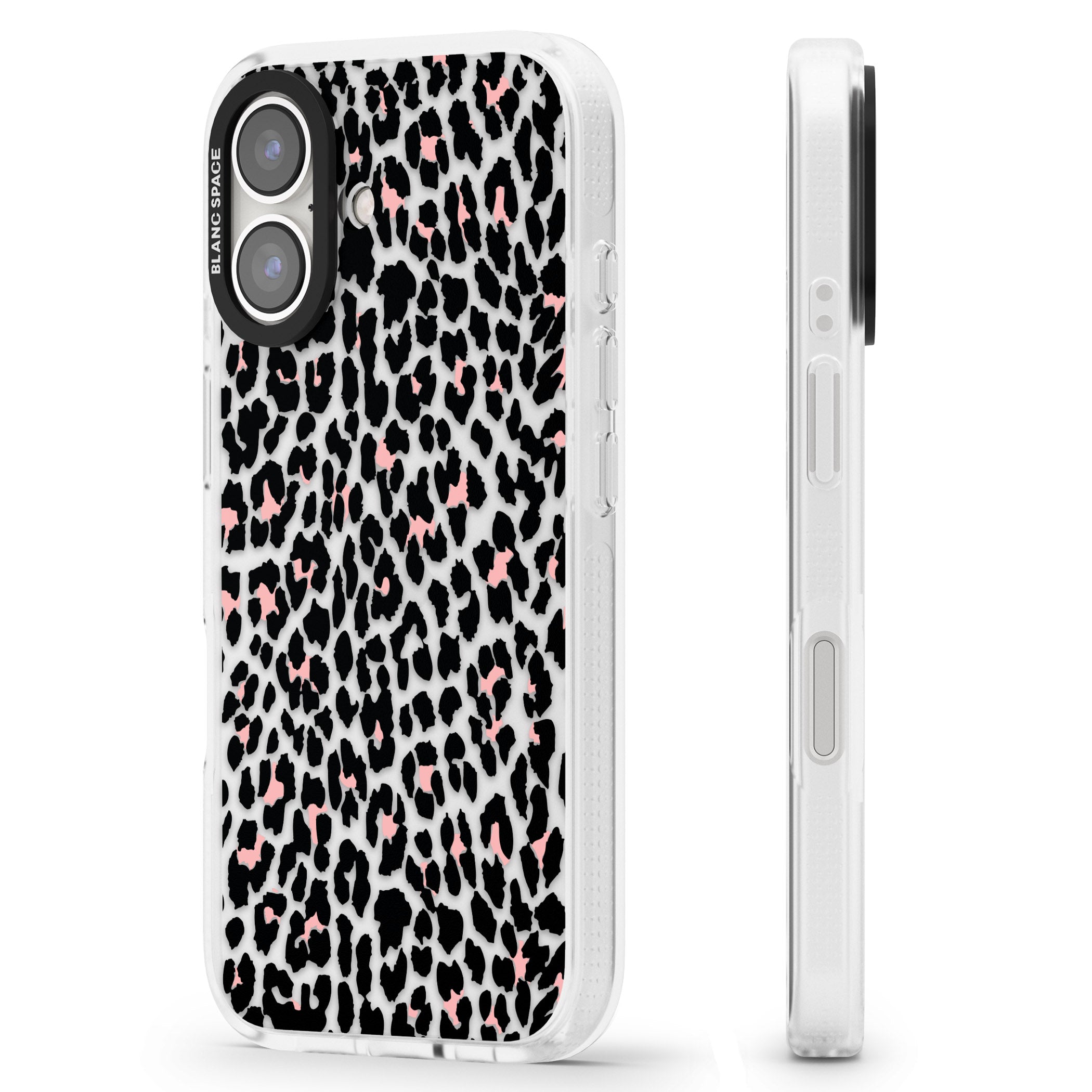 Light Pink Leopard Print - Transparent iPhone 16 / 16 Plus Clear Case Impact Air - Blanc Space