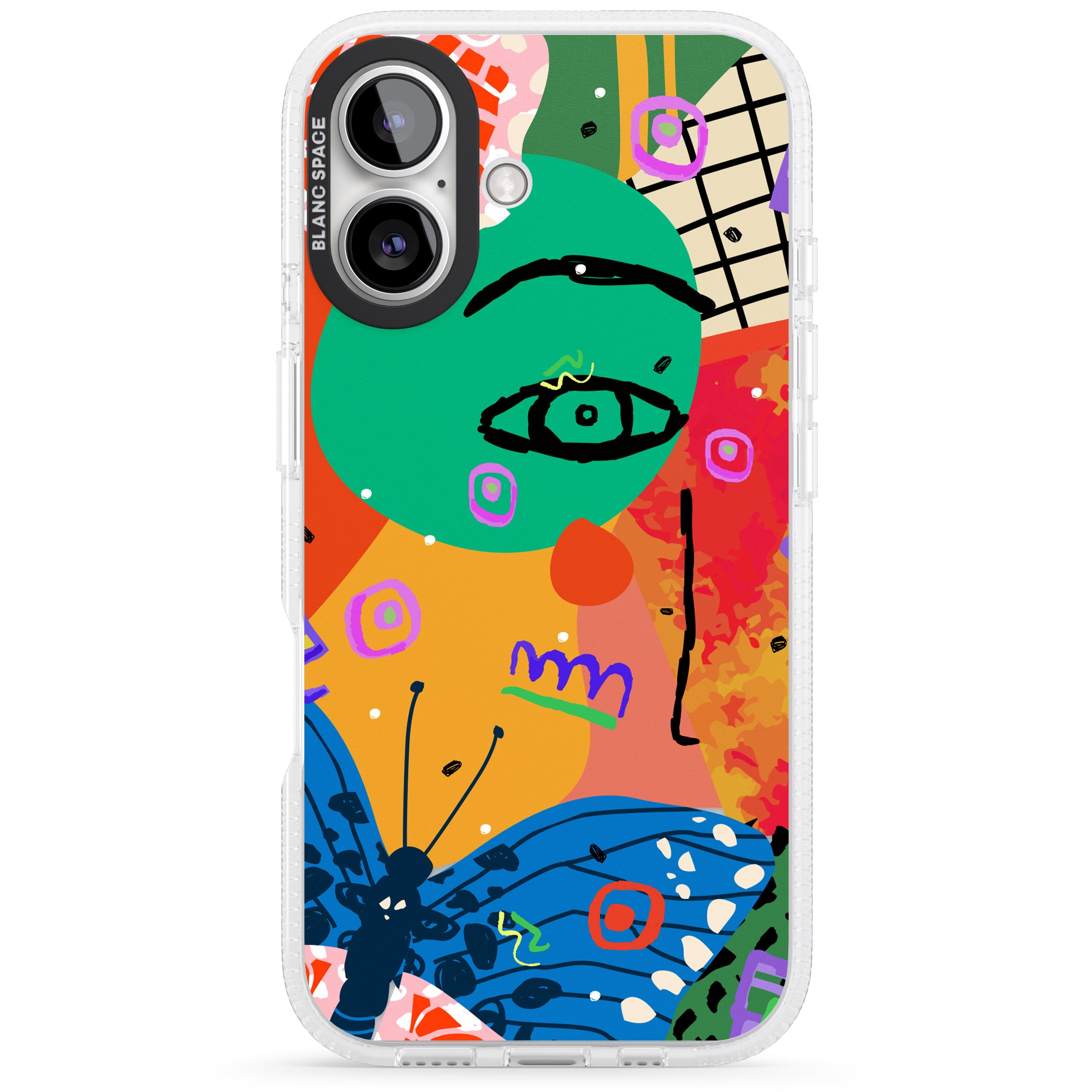 Abstract Butterfly iPhone 16 / 16 Plus Clear Case Impact Air - Blanc Space