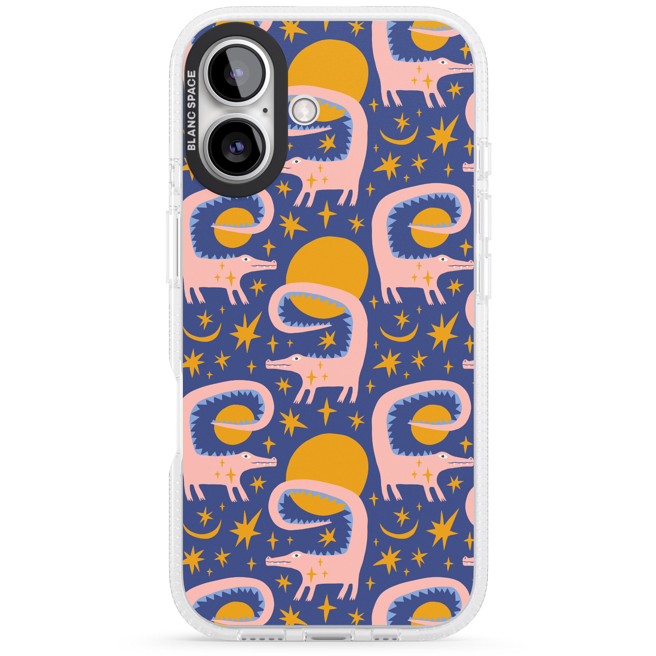 Sun Croc Pattern iPhone 16 / 16 Plus Clear Case Impact Air - Blanc Space