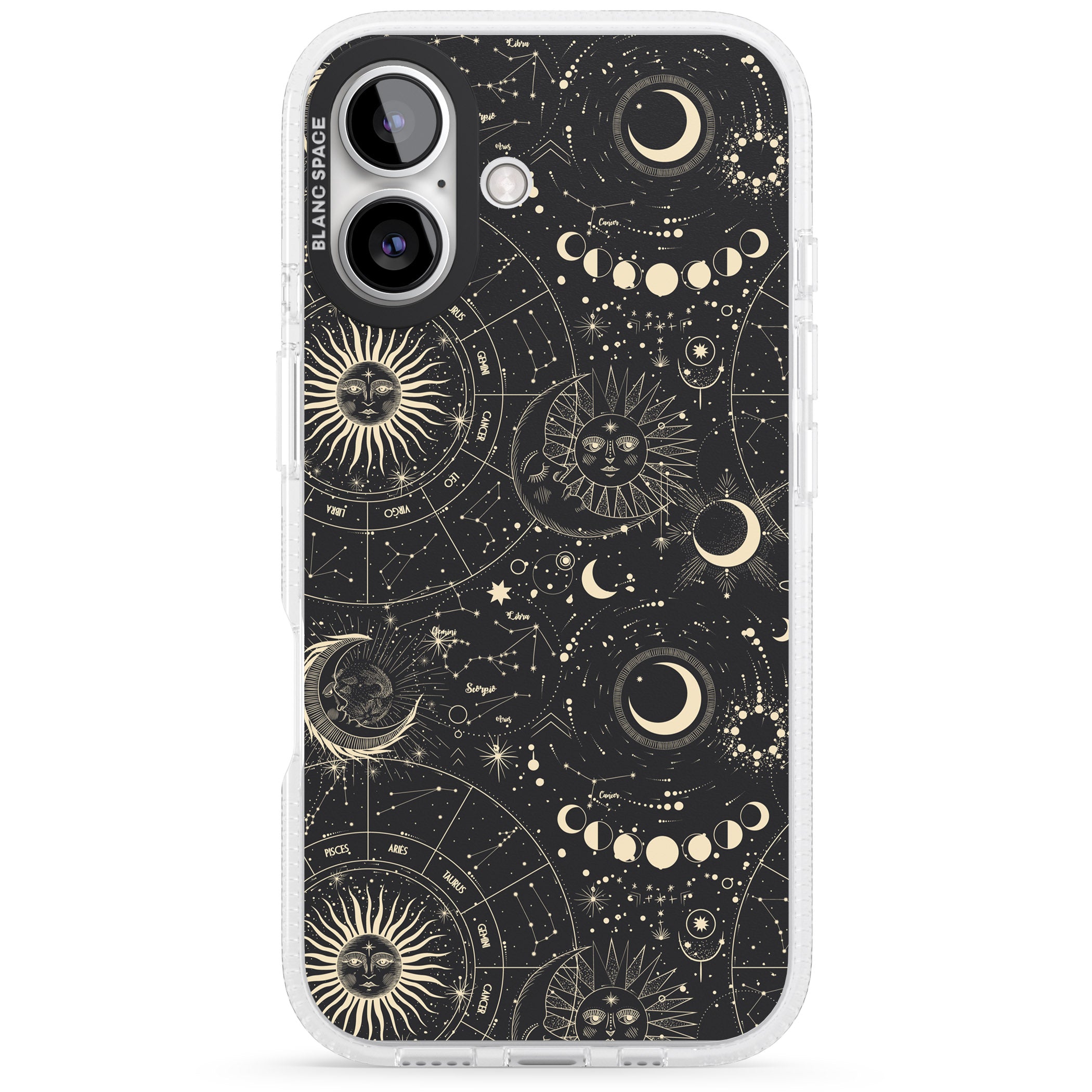 Suns, Moons & Star Signs iPhone 16 / 16 Plus Clear Case Impact Air - Blanc Space