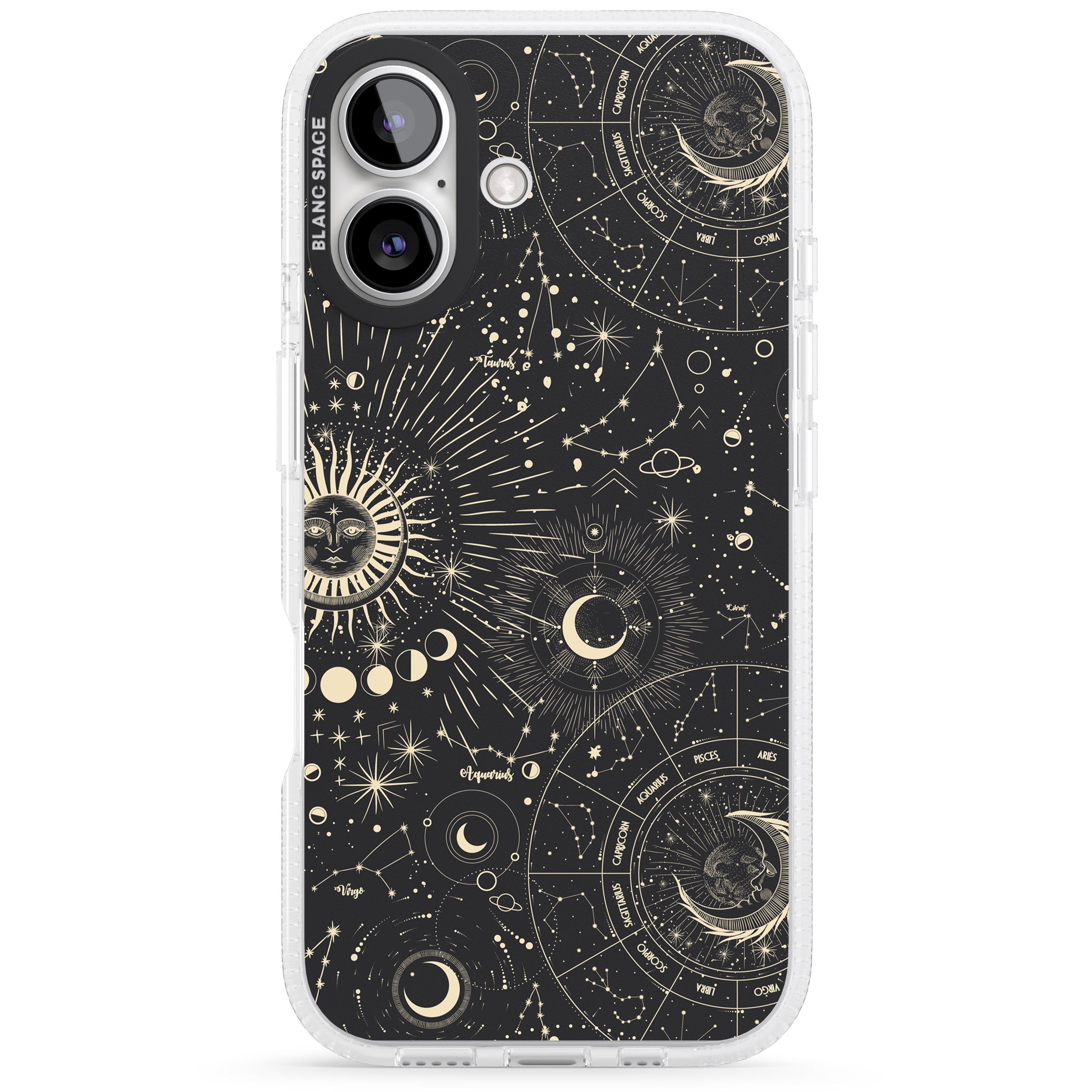 Suns & Zodiac Charts Astrological iPhone 16 / 16 Plus Clear Case Impact Air - Blanc Space