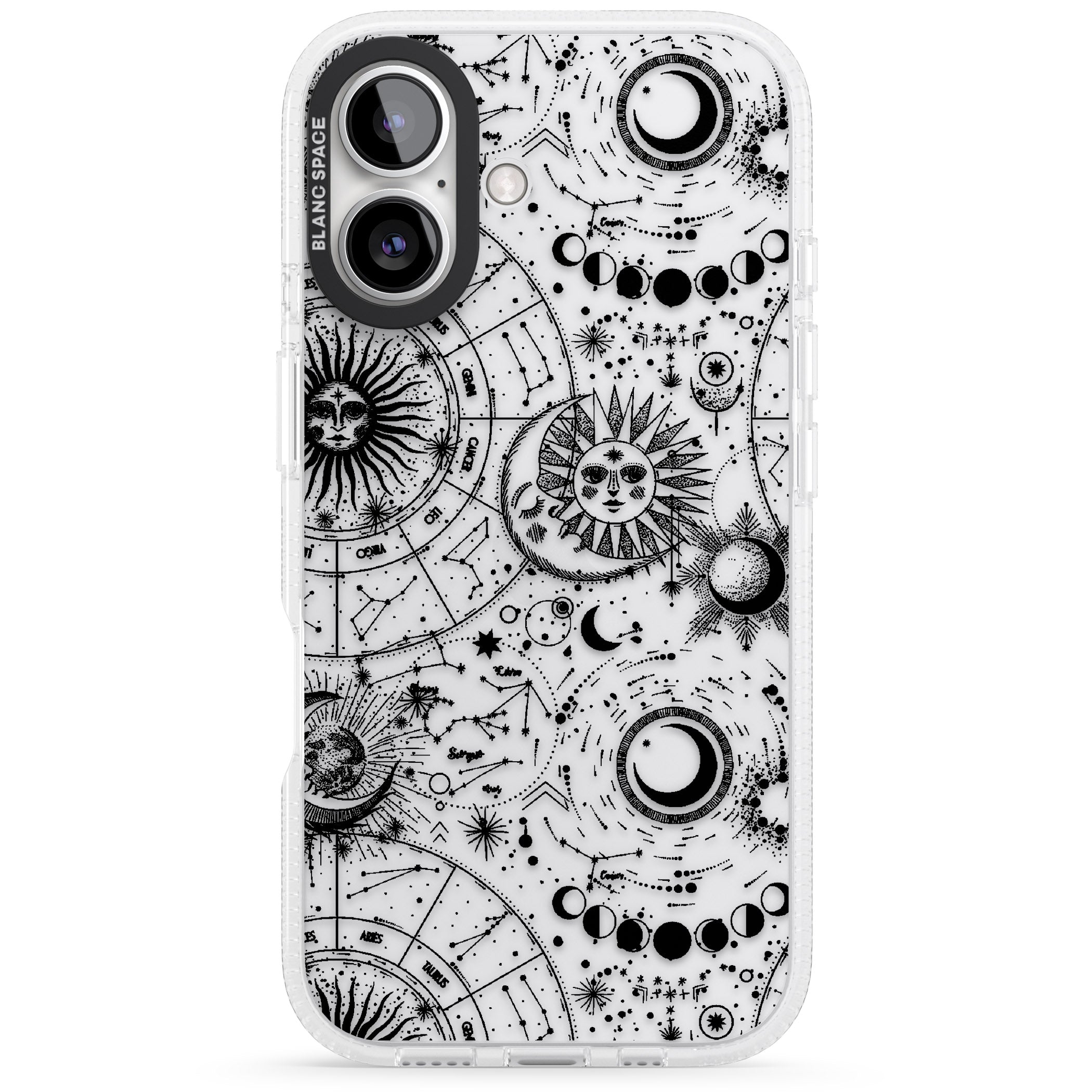 Suns, Moons, Zodiac Signs Astrological iPhone 16 / 16 Plus Clear Case Impact Air - Blanc Space