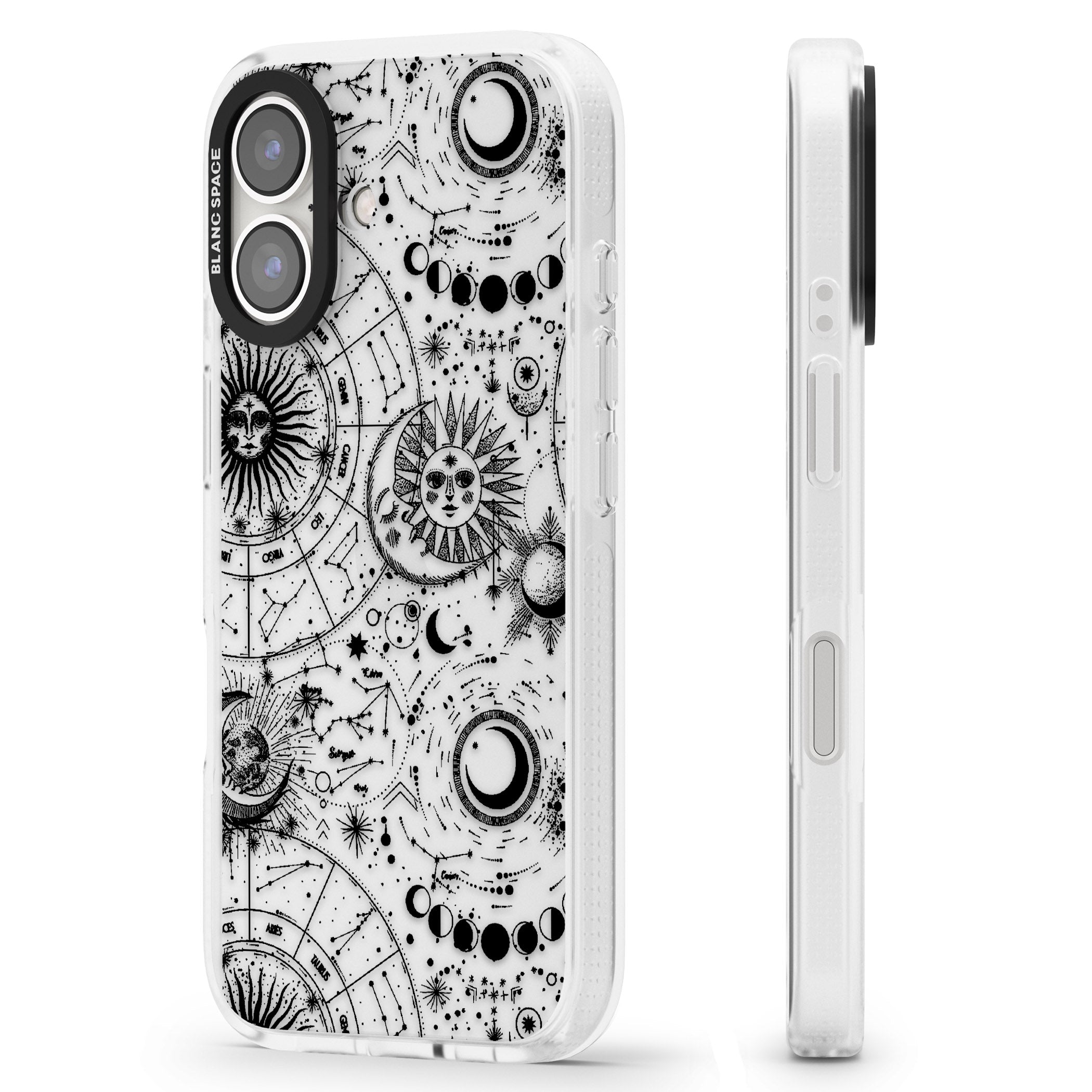 Suns, Moons, Zodiac Signs Astrological iPhone 16 / 16 Plus Clear Case Impact Air - Blanc Space