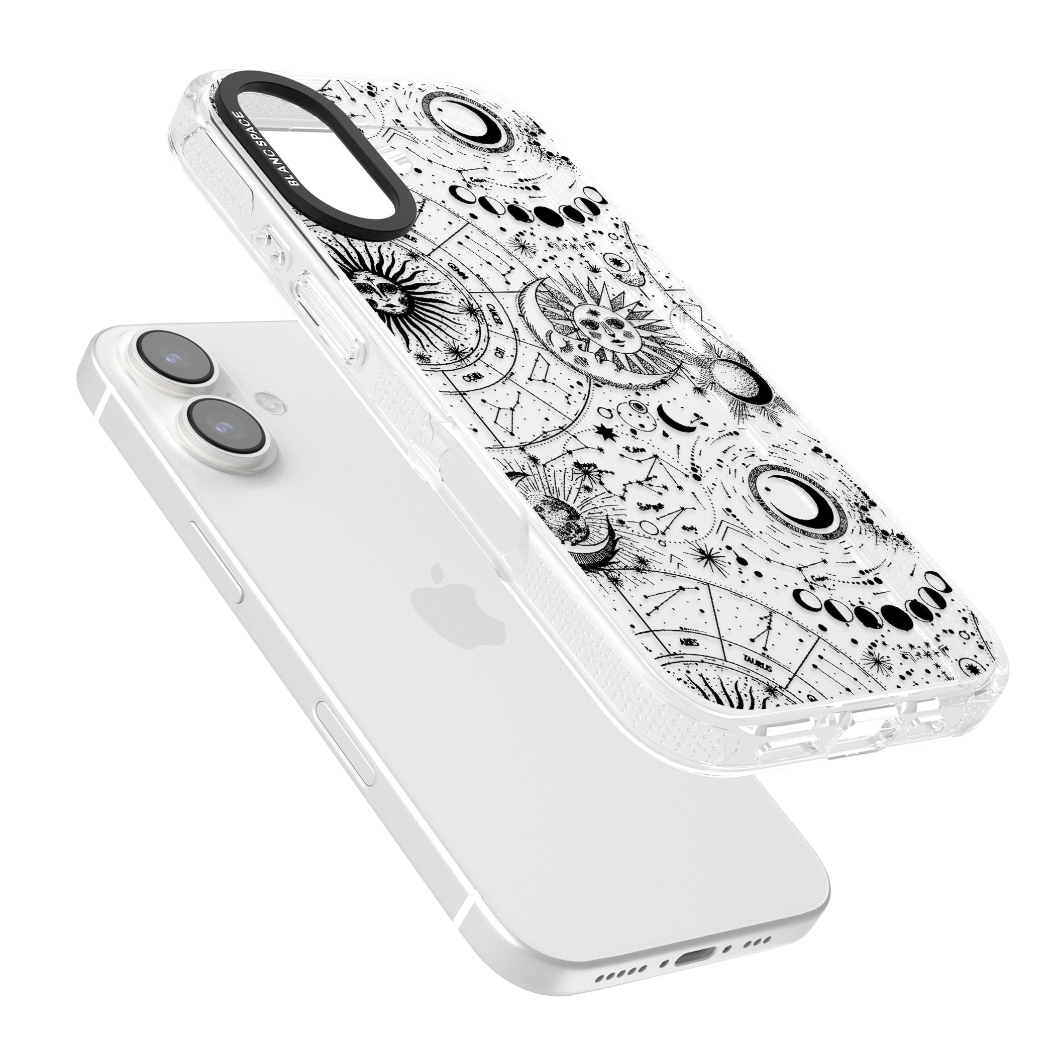 Suns, Moons, Zodiac Signs Astrological iPhone 16 / 16 Plus Clear Case Impact Air - Blanc Space