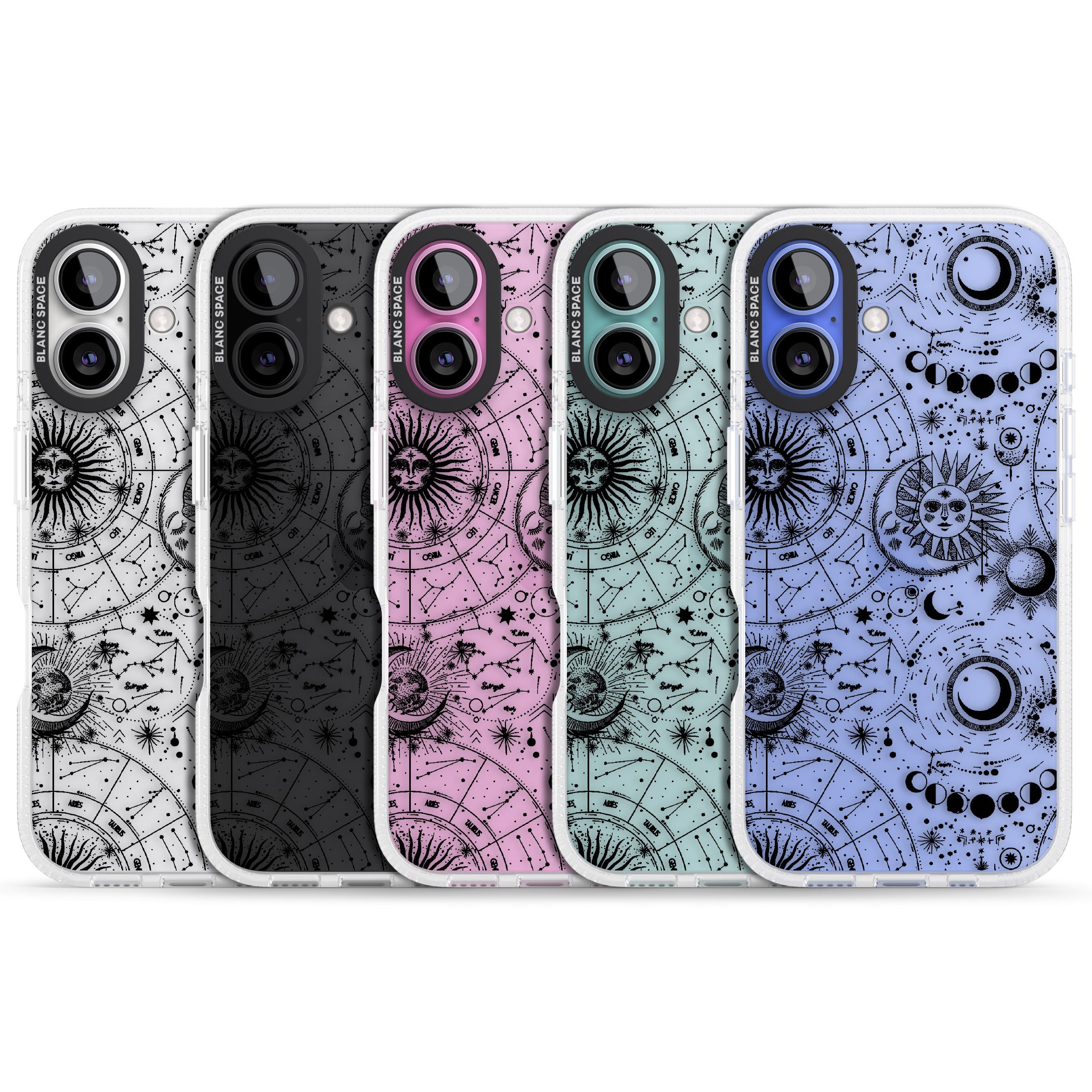 Suns, Moons, Zodiac Signs Astrological iPhone 16 / 16 Plus Clear Case Impact Air - Blanc Space